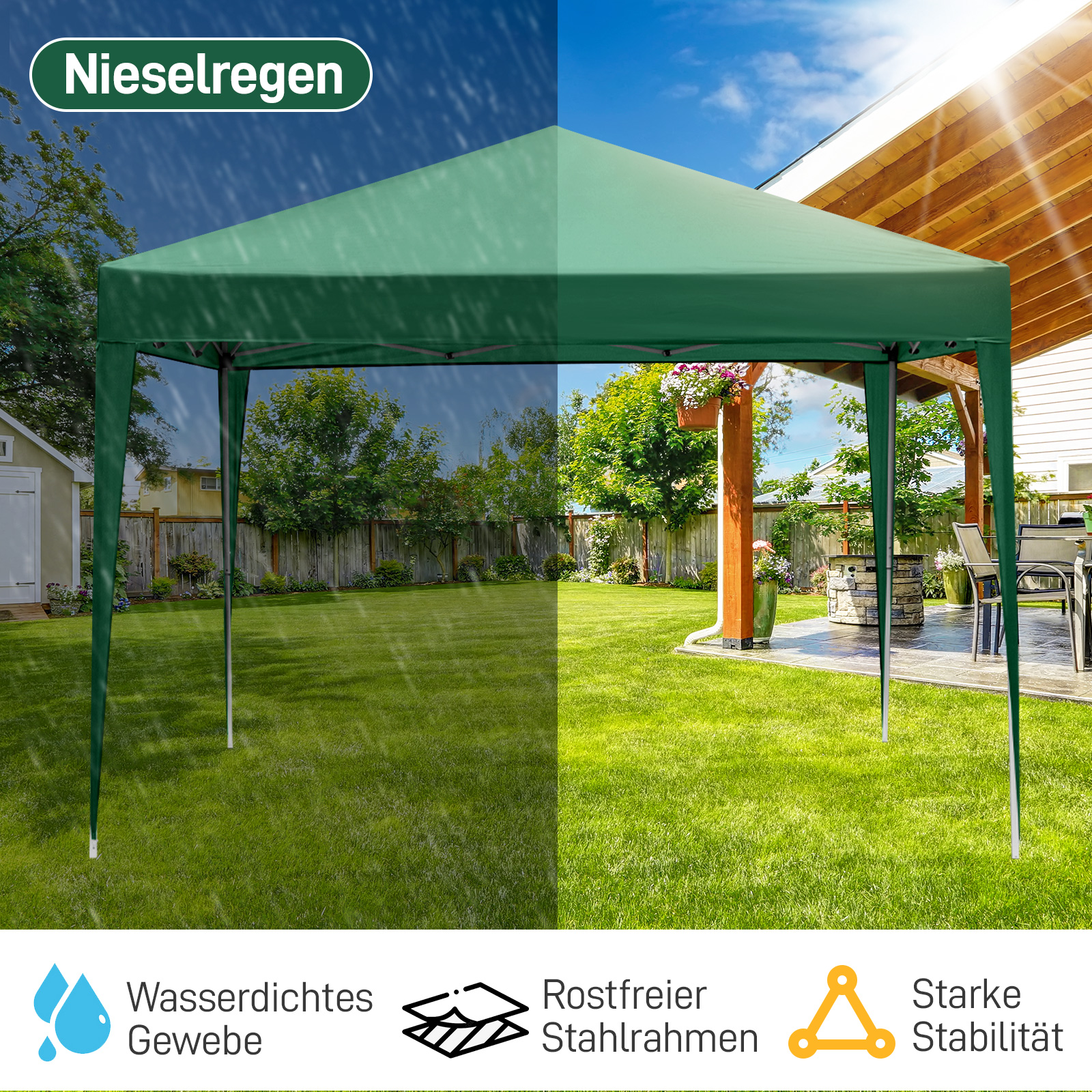 OUTVITA Falt Pavillon WASSERDICHT Pavillion Gartenzelt Dachmaß 2x2m