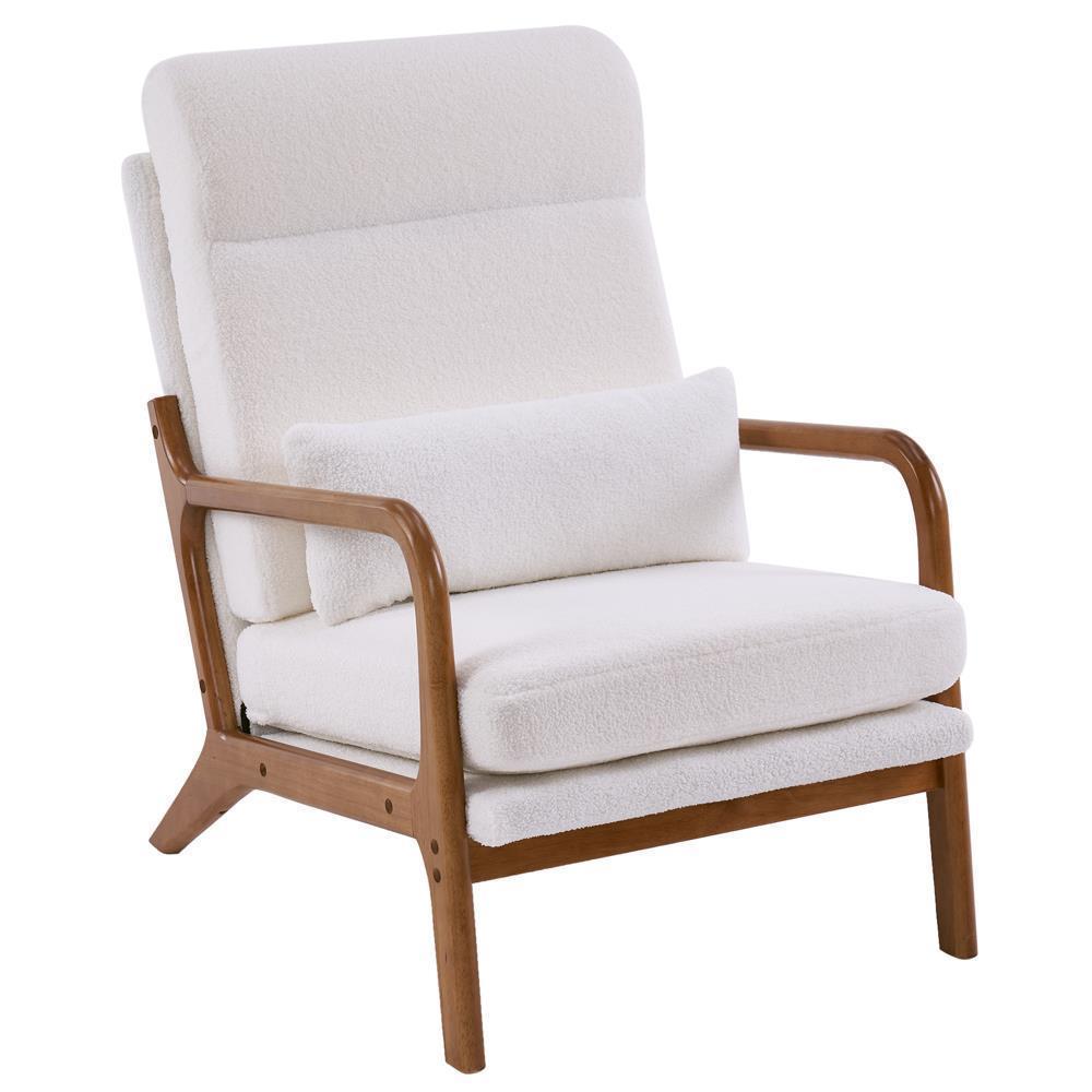 Mid Century Modern Accent Armchair Solid Wood Upholstered Single Sofa High Back