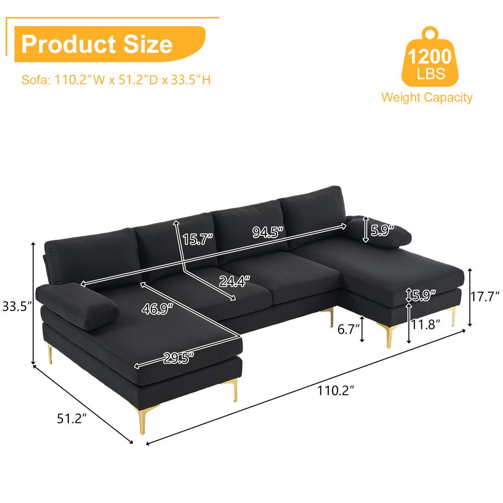 Modern Large Sectional Sofa U-Shape Couch with 2 Chaise Sturdy Metal Leg 3 Color - Picture 23 of 26