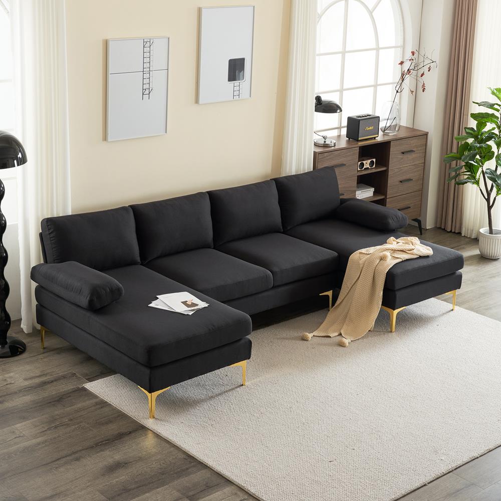 Modern Large Sectional Sofa U-Shape Couch with 2 Chaise Sturdy Metal Leg 3 Color - Picture 20 of 26