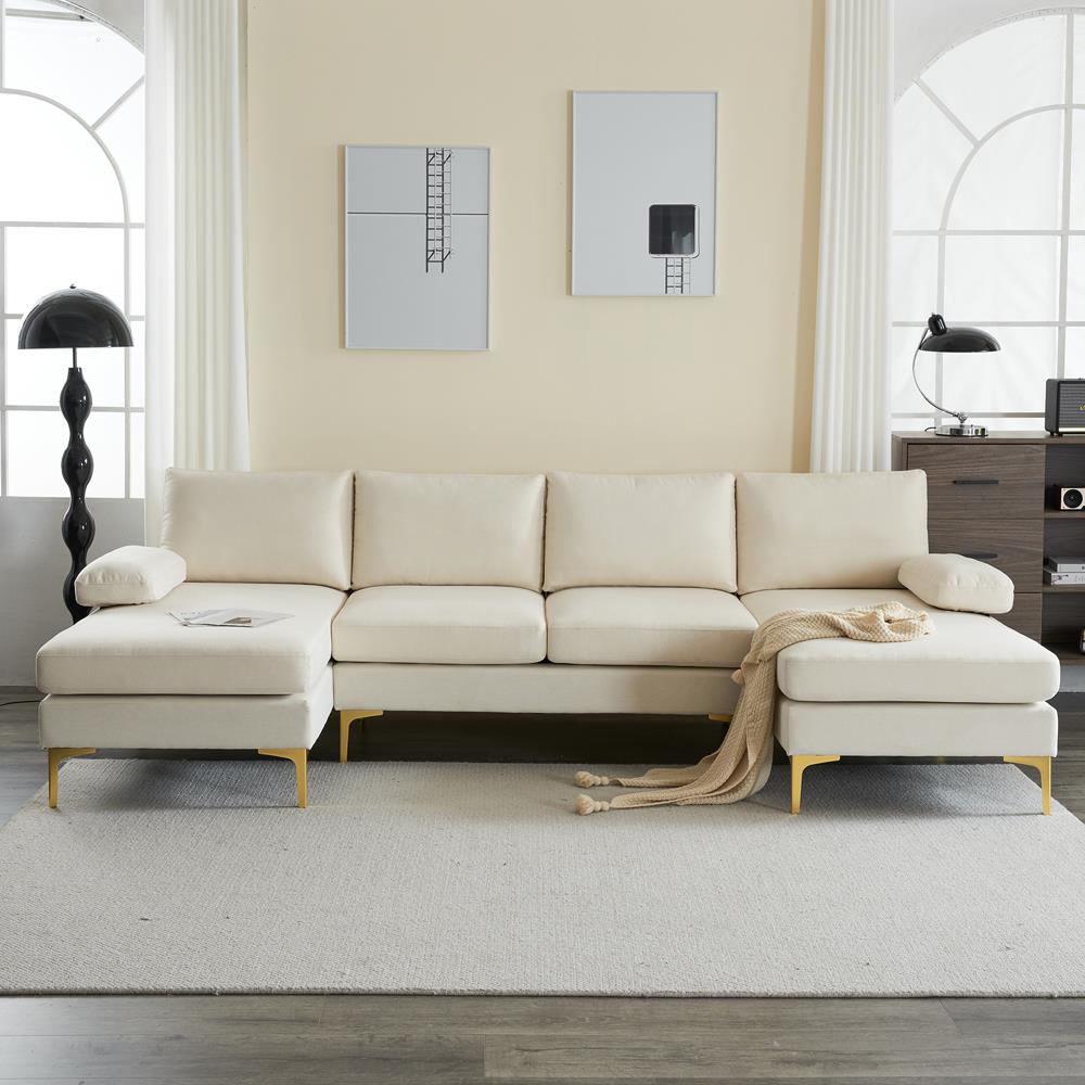 Modern Large Sectional Sofa U-Shape Couch with 2 Chaise Sturdy Metal Leg 3 Color - Picture 19 of 26