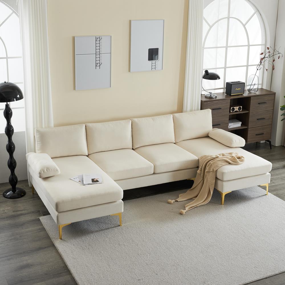Modern Large Sectional Sofa U-Shape Couch with 2 Chaise Sturdy Metal Leg 3 Color - Picture 18 of 26