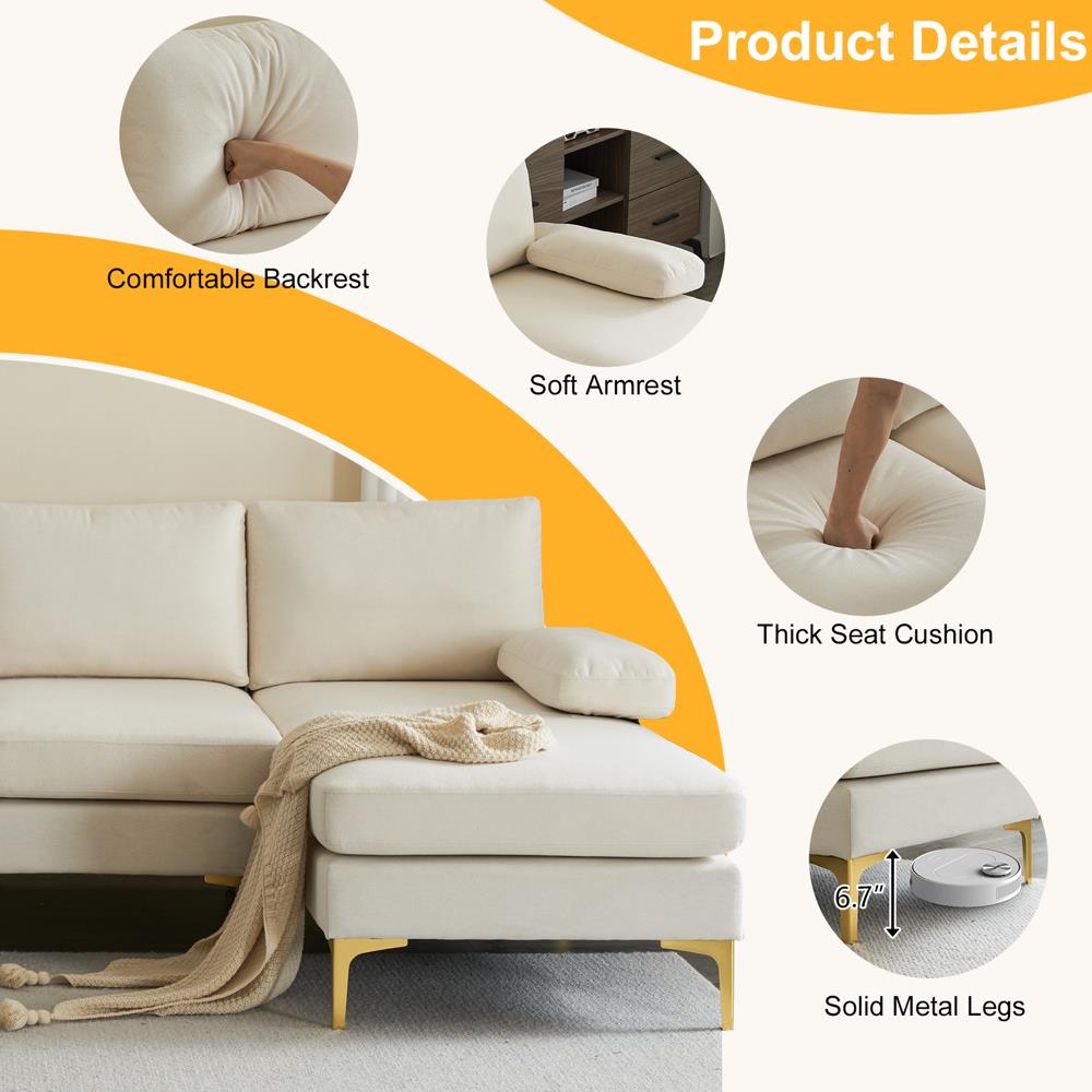 Modern Large Sectional Sofa U-Shape Couch with 2 Chaise Sturdy Metal Leg 3 Color - Picture 17 of 26
