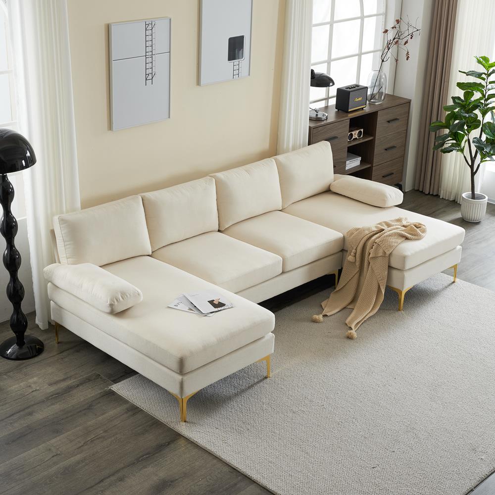 Modern Large Sectional Sofa U-Shape Couch with 2 Chaise Sturdy Metal Leg 3 Color - Picture 12 of 26