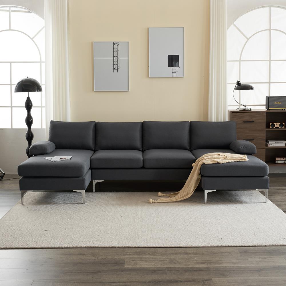 Modern Large Sectional Sofa U-Shape Couch with 2 Chaise Sturdy Metal Leg 3 Color - Picture 11 of 26