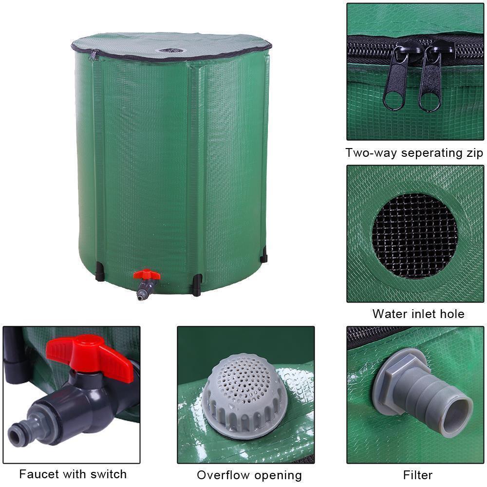 50 / 66 / 100 Gallon Portable Rain Barrel Water Collector Tank w /Spigot Filter - Picture 8 of 8