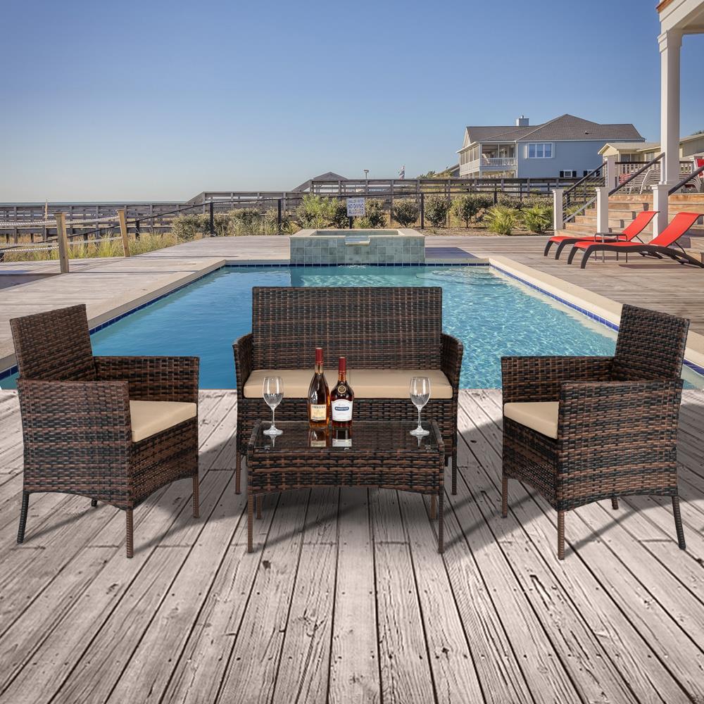 3 Colors Patio Furniture Set 4 Pcs Outdoor Wicker Sofas Rattan Chair Wicker