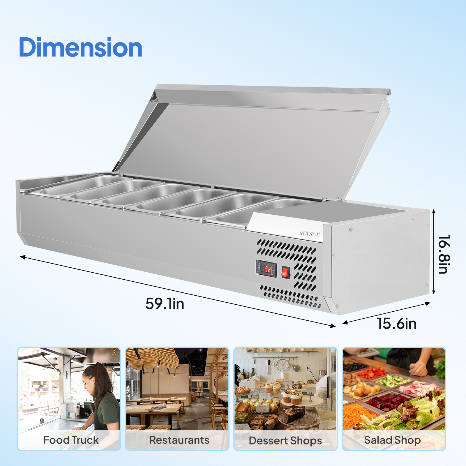 47"-59" Refrigerated Condiment Prep Station Sandwich Prep Table w/Auto Defrost