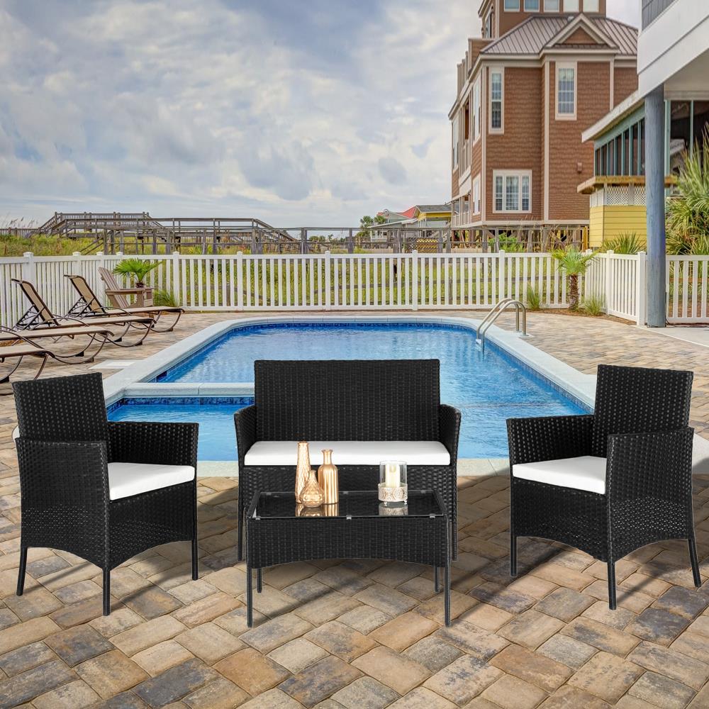 4 Pcs Home Outdoor Patio Furniture Sets Coffee Table Chairs w/ Cushions 3 Color