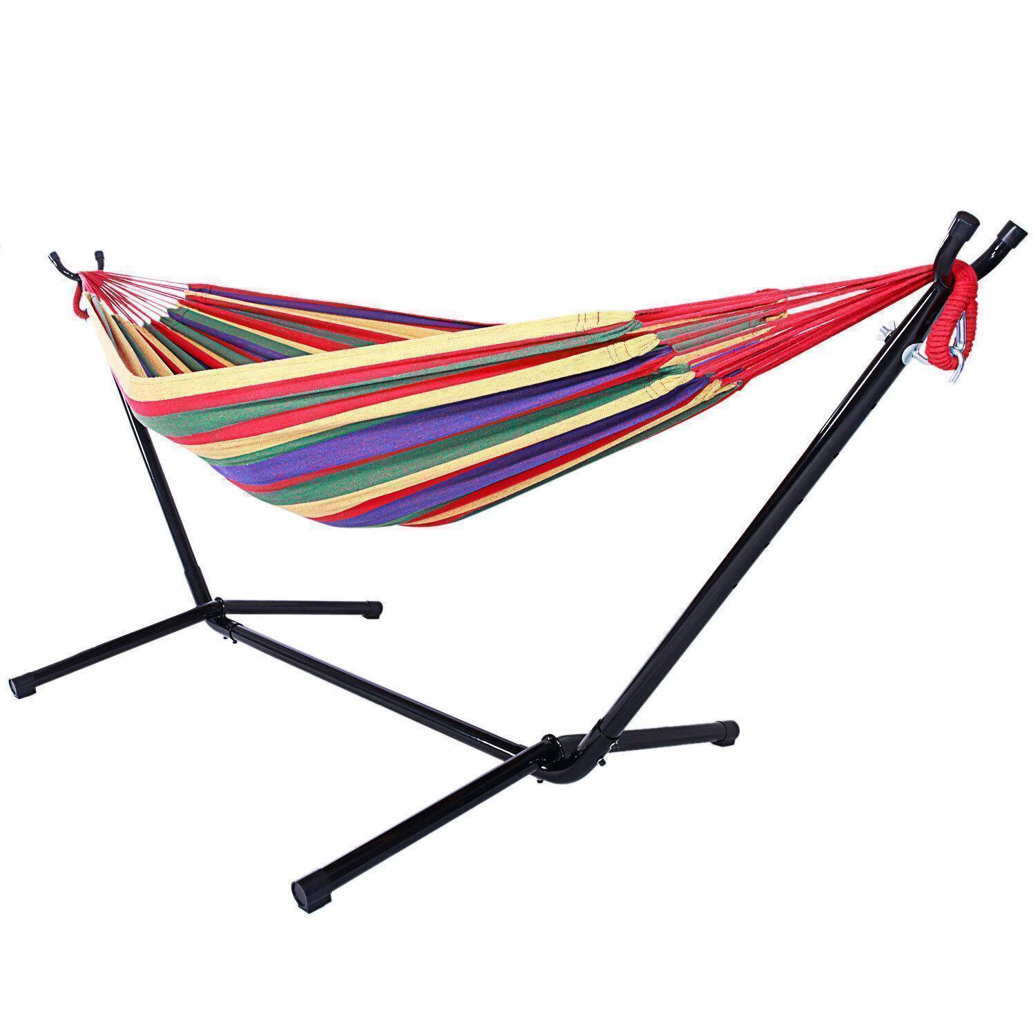 9ft Outdoor Swing Chair Double Hammock with Steel Stand Camping Bed - Picture 4 of 10