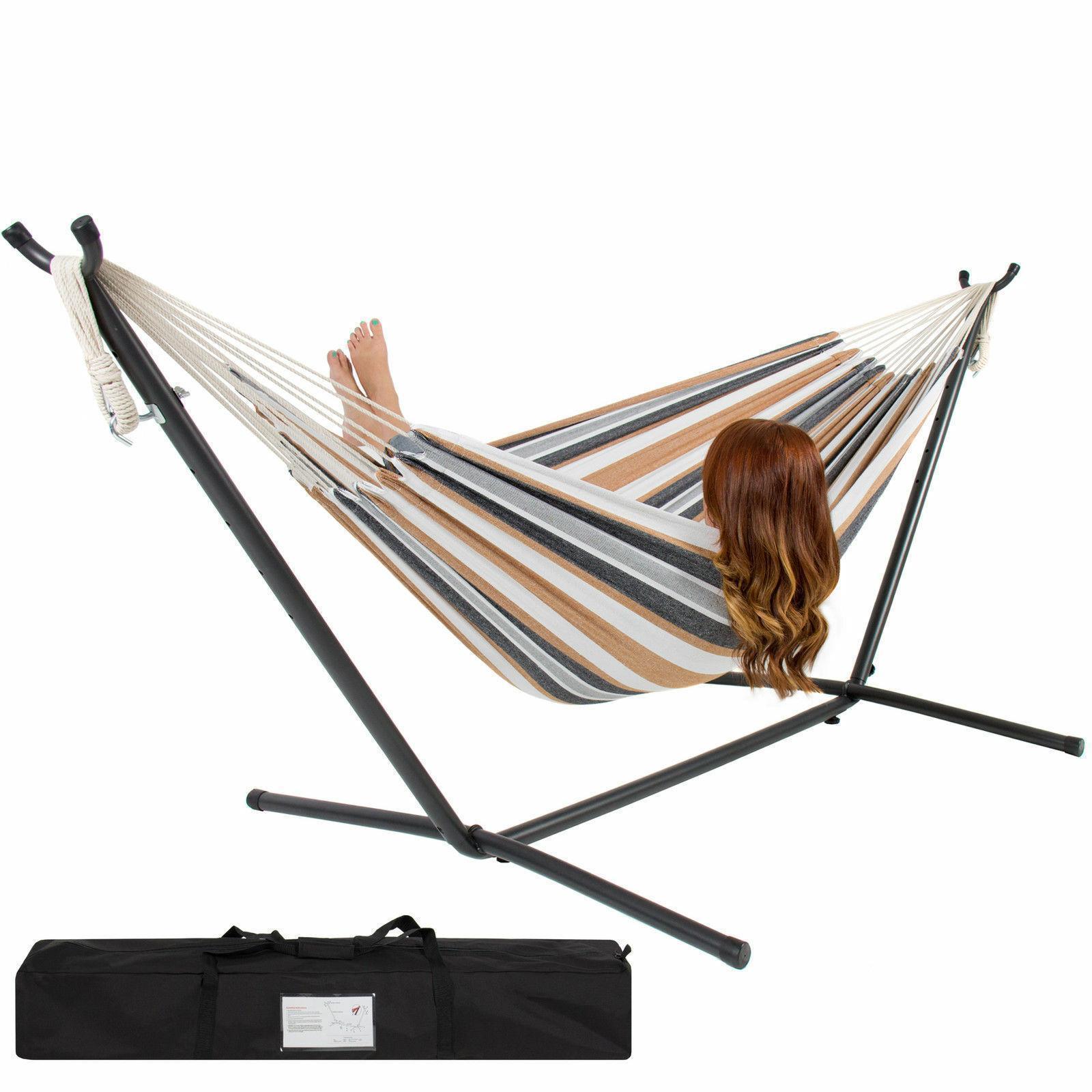 9ft Outdoor Swing Chair Double Hammock with Steel Stand Camping Bed - Picture 3 of 10