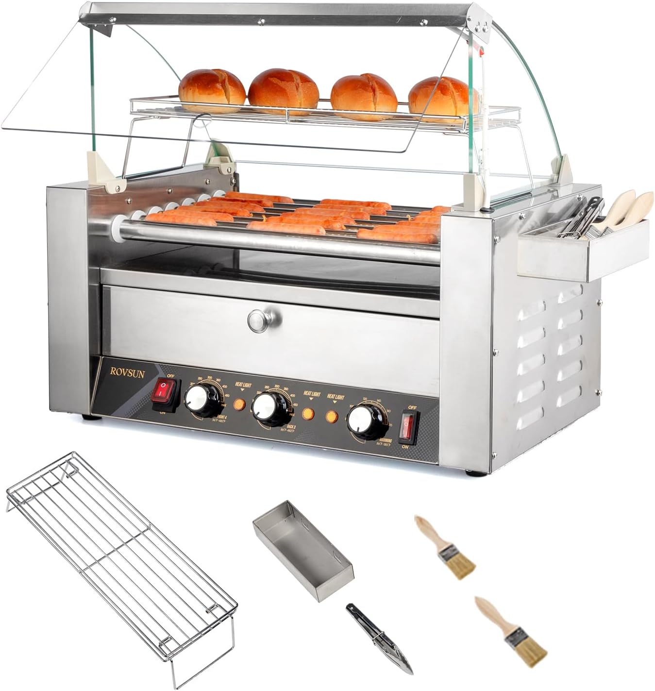 ROVSUN Electric 18/30 Hot Dog 7/11 Roller Grill Cooker Machine Cover Bun Warmer - Picture 8 of 9