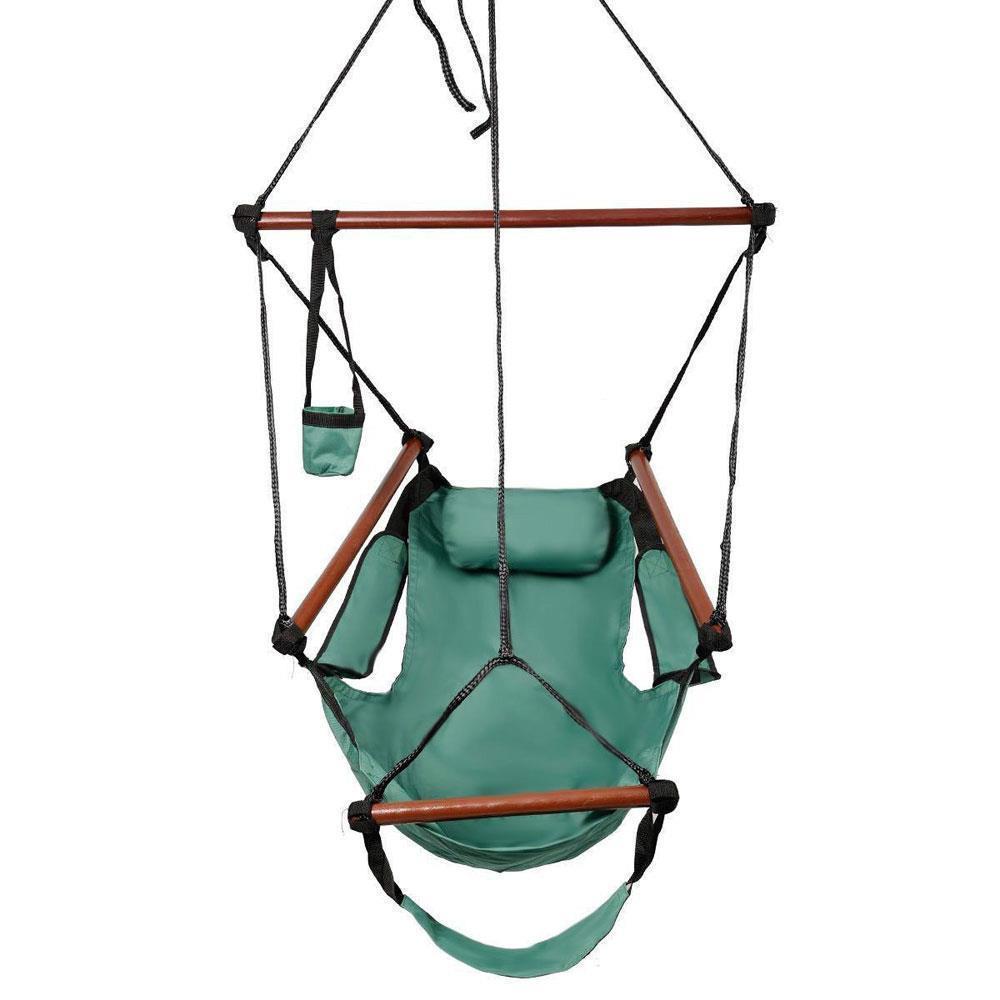 Hammock Chair Swing Hanging Rope Net Chair Porch Patio Outdoor with 2 Cushions - Picture 9 of 10