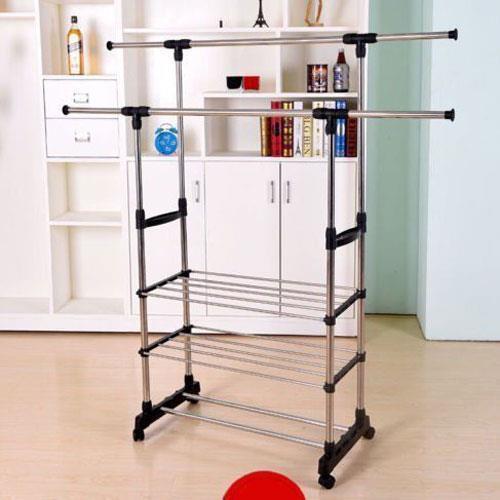 Multi Modle Heavy Duty Rail Scalable Portable Clothes Hanger Rolling Rack Holder