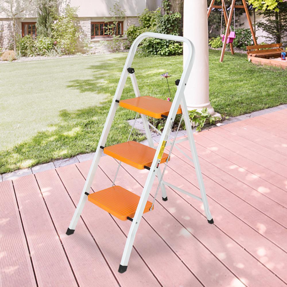 2/3/4 Step Ladders Portable Compact Folding Steel Ladderl Heavy Duty Aluminum