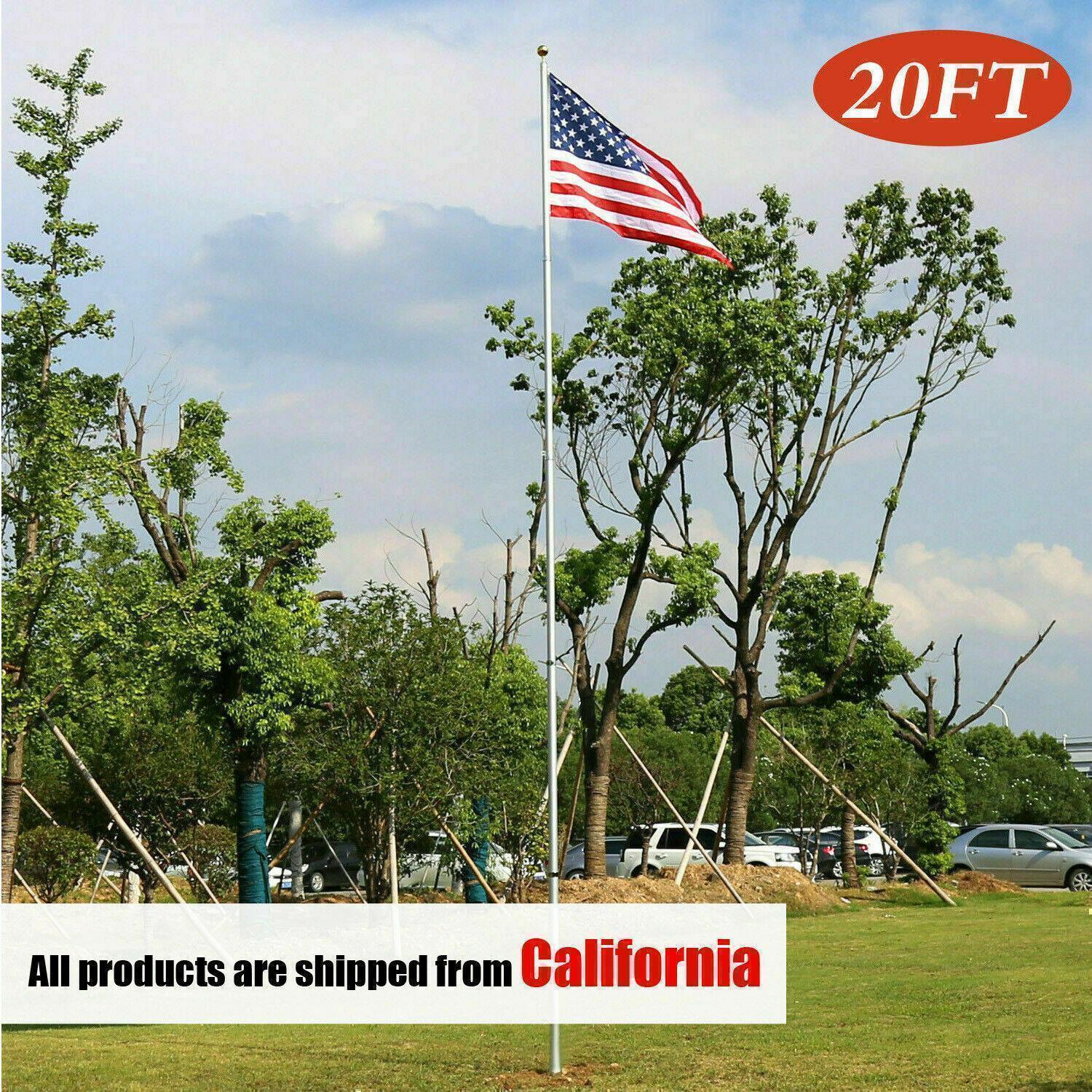 Heavy Duty Aluminum 20 / 25 FT Sectional Flag Pole Kit 2 PCS US Flag Gold Ball