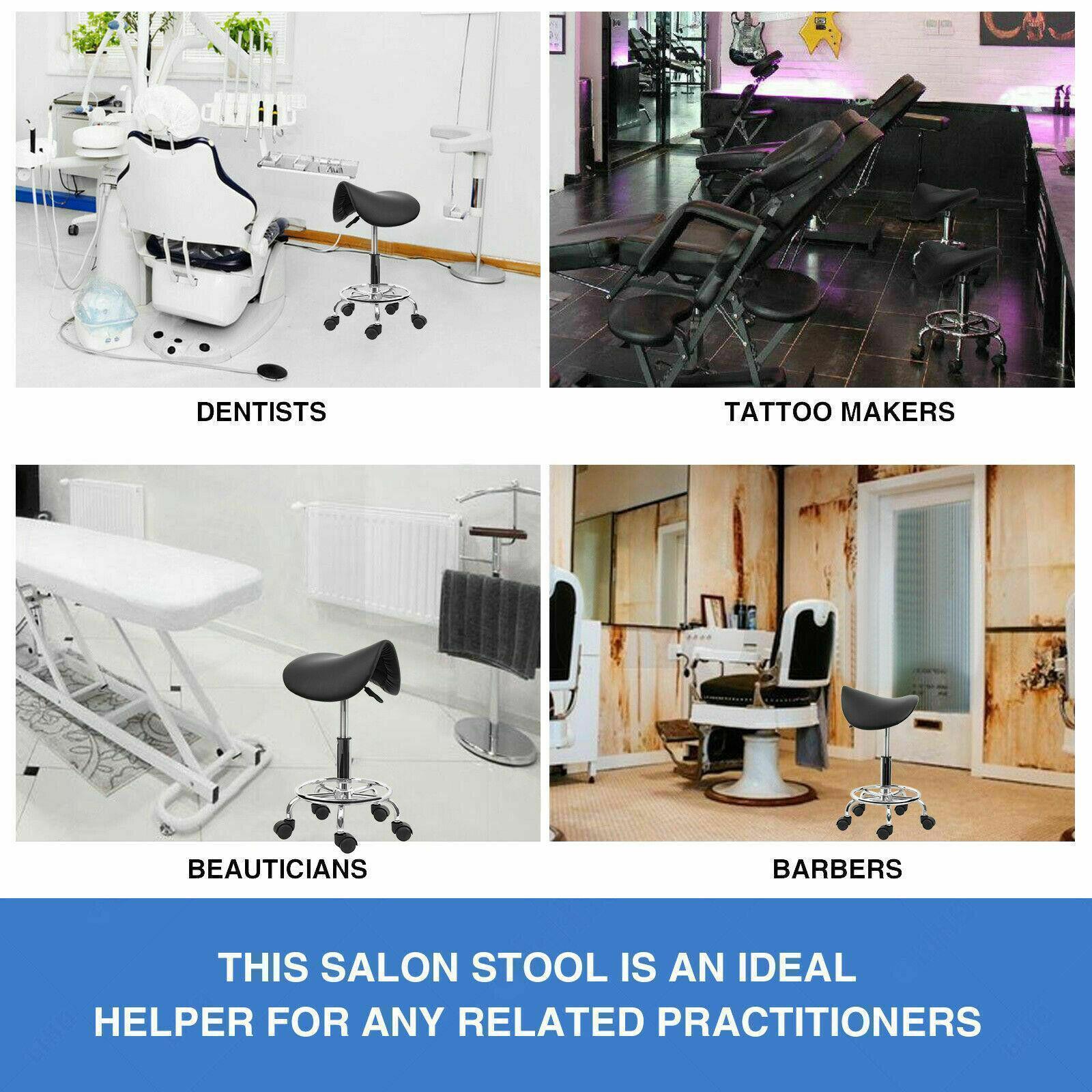 Adjustable Hydraulic Swivel Saddle Stool SPA Salon Rolling Chair with Wheels - Picture 8 of 10