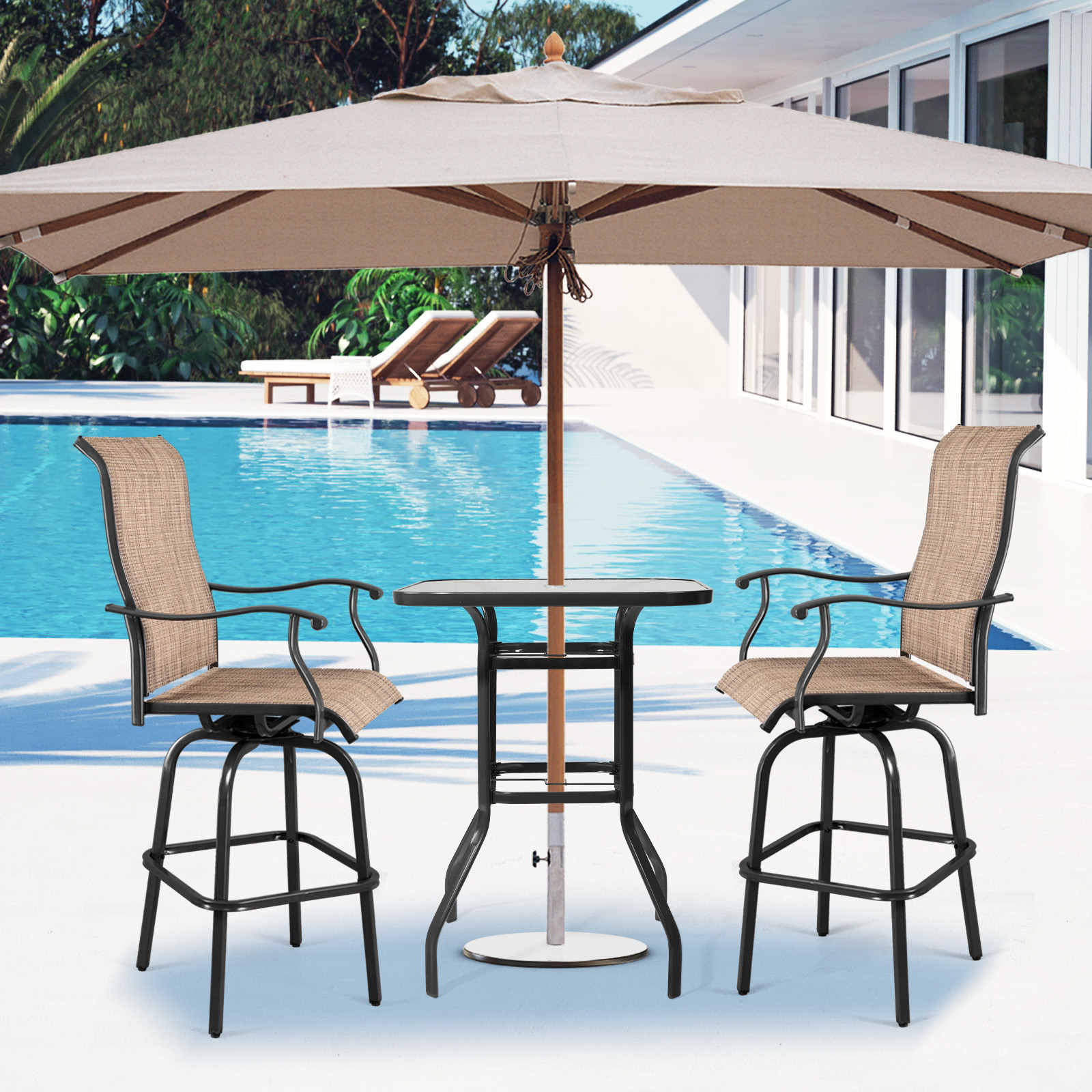 Outdoor Patio Bistro Table, Bar Height Sturdy Counter Tall Table Tempered Glass