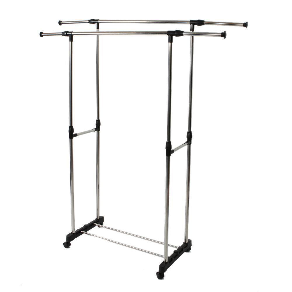 Adjustable Rolling Garment Rack Heavy Duty Clothes Hanger Portable Rail Rack - Picture 11 of 12