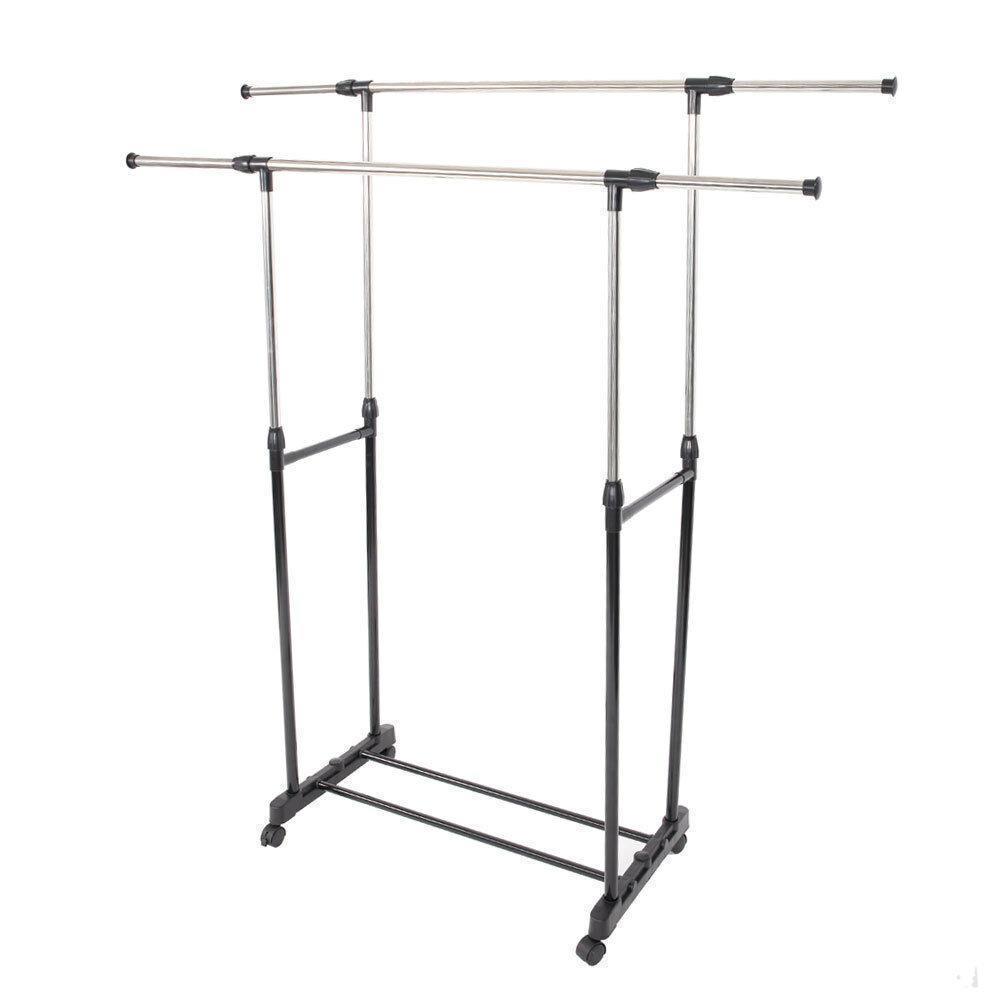 Adjustable Rolling Garment Rack Heavy Duty Clothes Hanger Portable Rail Rack - Picture 8 of 12