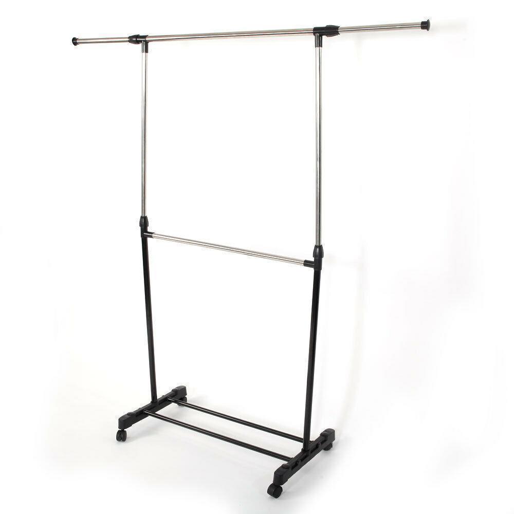 Adjustable Rolling Garment Rack Heavy Duty Clothes Hanger Portable Rail Rack - Picture 6 of 12