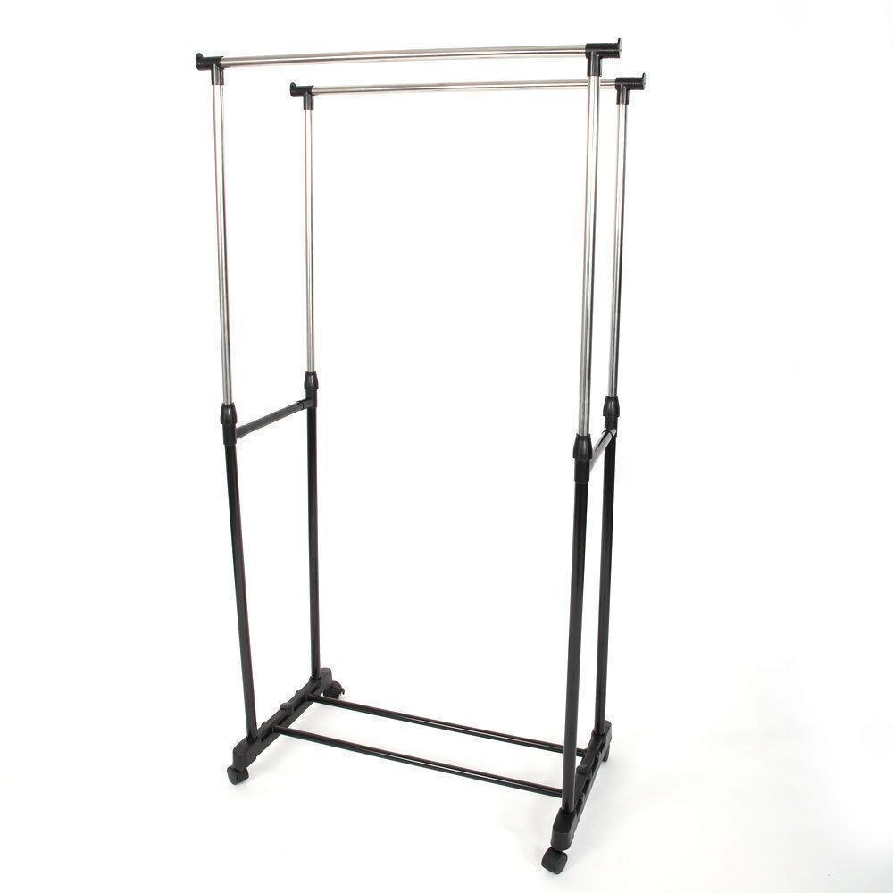 Adjustable Rolling Garment Rack Heavy Duty Clothes Hanger Portable Rail Rack - Picture 5 of 12