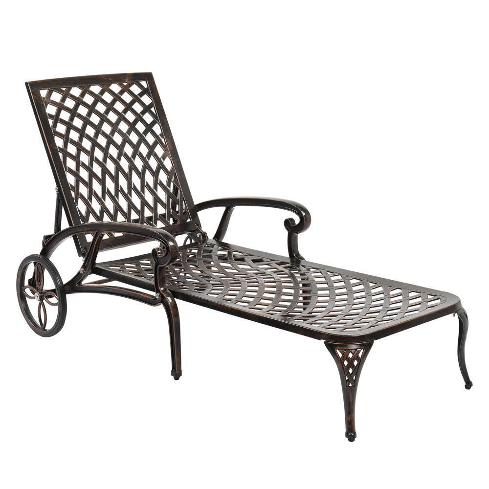 3Color 3-Position Adjustable Cast Aluminum Outdoor Chaise Lounge Chair 2 Wheels