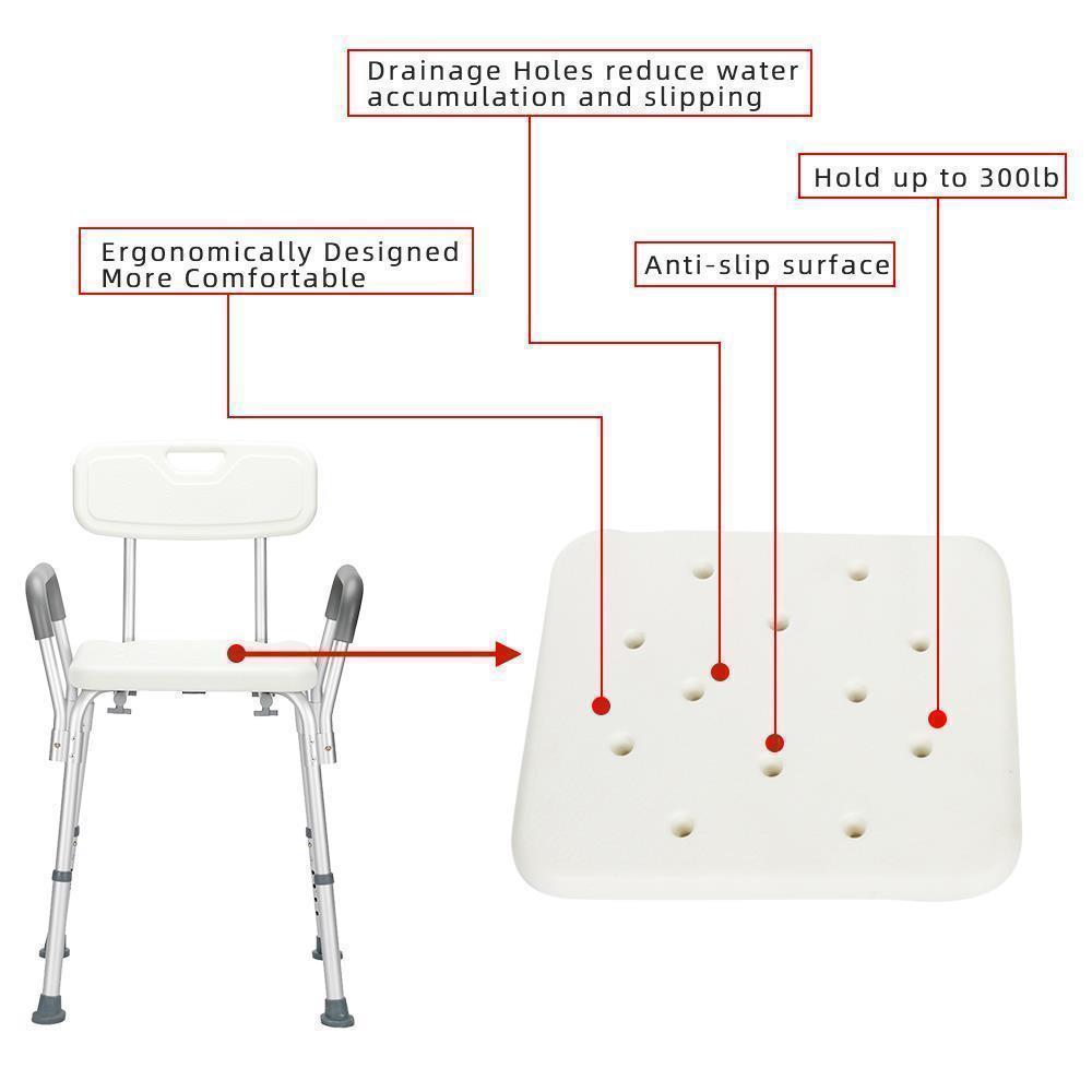 Shower Stool Seat Tub Bench Bath Chair for Seniors Handicap Elderly Adults - Picture 6 of 10