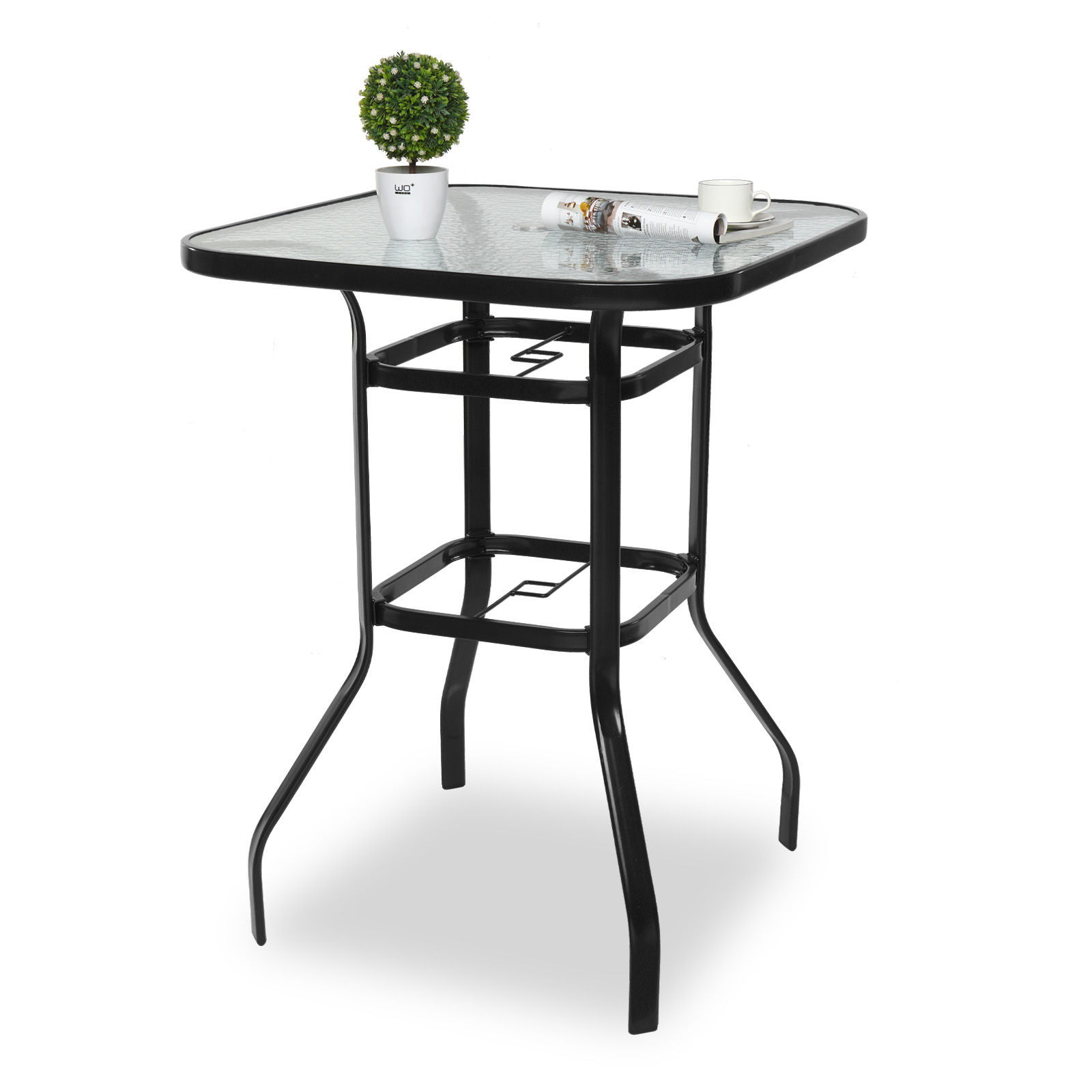Outdoor Patio Bistro Table Bar Height Counter Square Table W/Tempered Glass - Picture 16 of 17