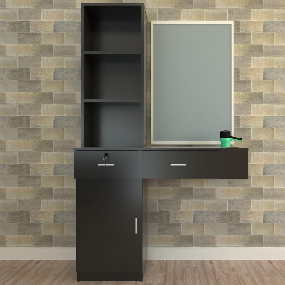 Black/White Locking Wall Mount Hair Styling Barber Salon Station Drawer Storage