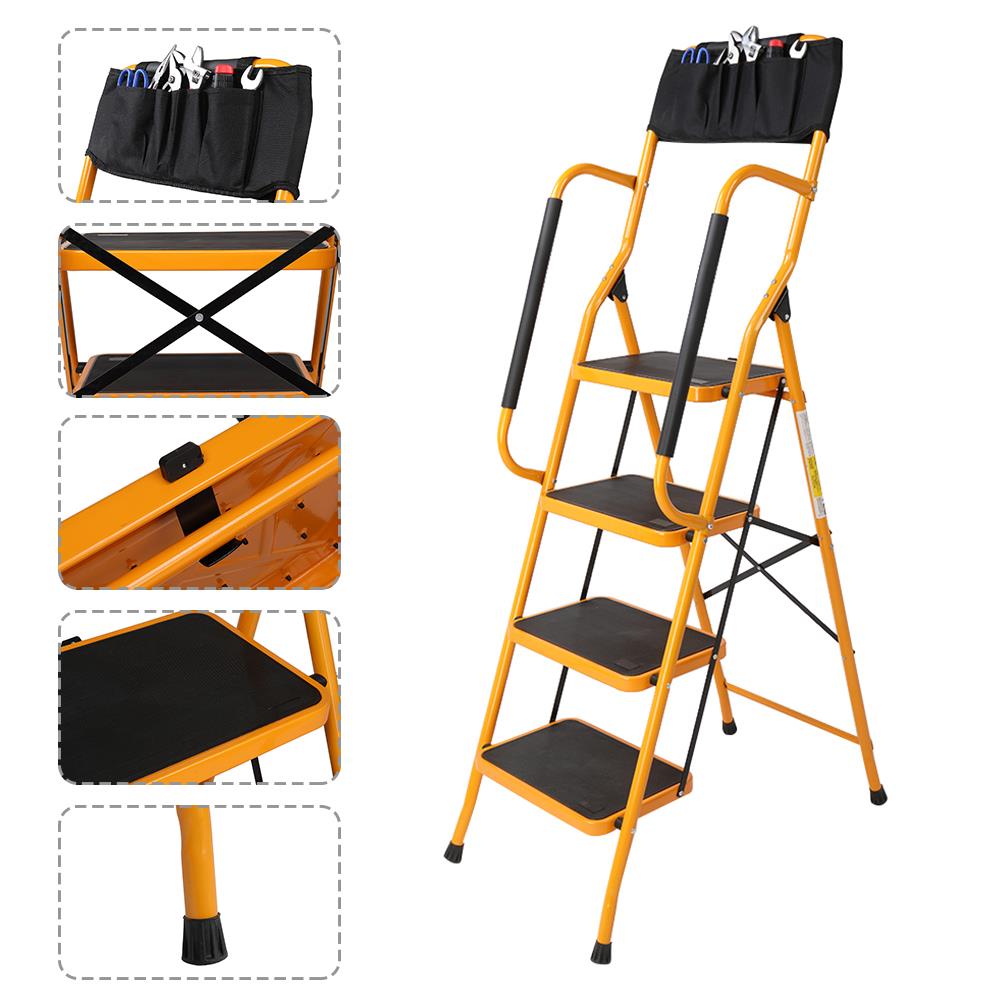 3 4 Step Ladder With Handrail Foldable Safety Anti- Slip suitable for Home