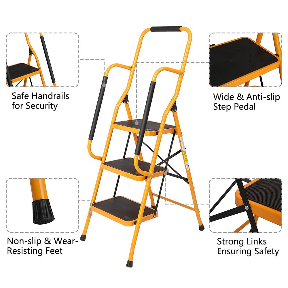 3 4 Step Ladder With Handrail Foldable Safety Anti- Slip suitable for ...