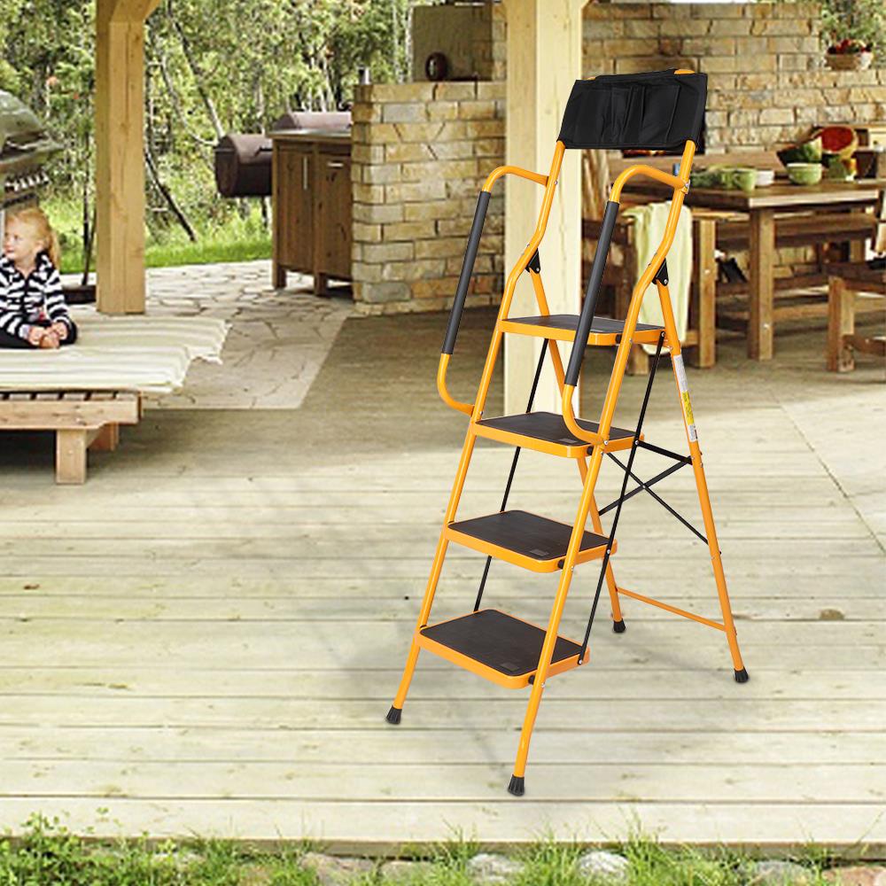 FOLDABLE 2 3 4 STEP LADDER SAFETY NON SLIP TREAD HANDRAIL STOOL LADDERS KITCHEN