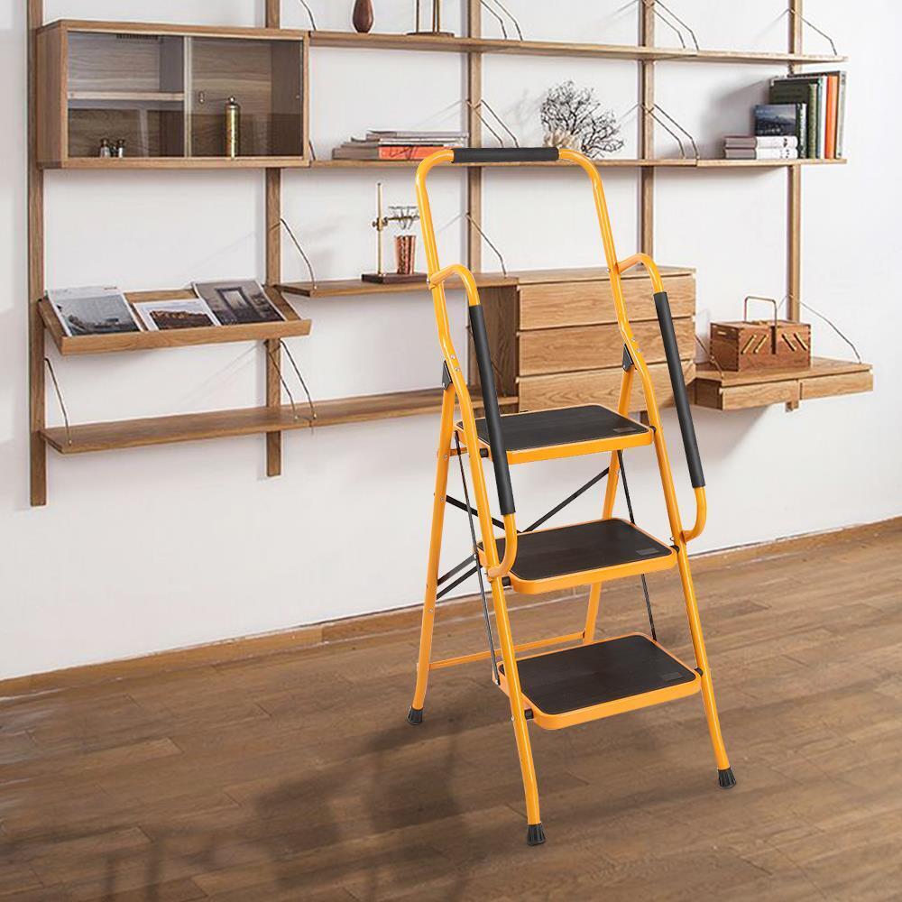FOLDABLE 2 3 4 STEP LADDER SAFETY NON SLIP TREAD HANDRAIL STOOL LADDERS KITCHEN