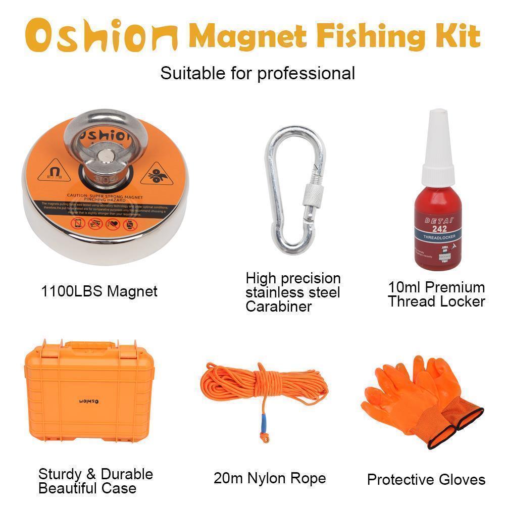 550/1100 LB Fishing Magnet Kit Strong Pull Force with Rope & Carabiner Gloves - Picture 11 of 17