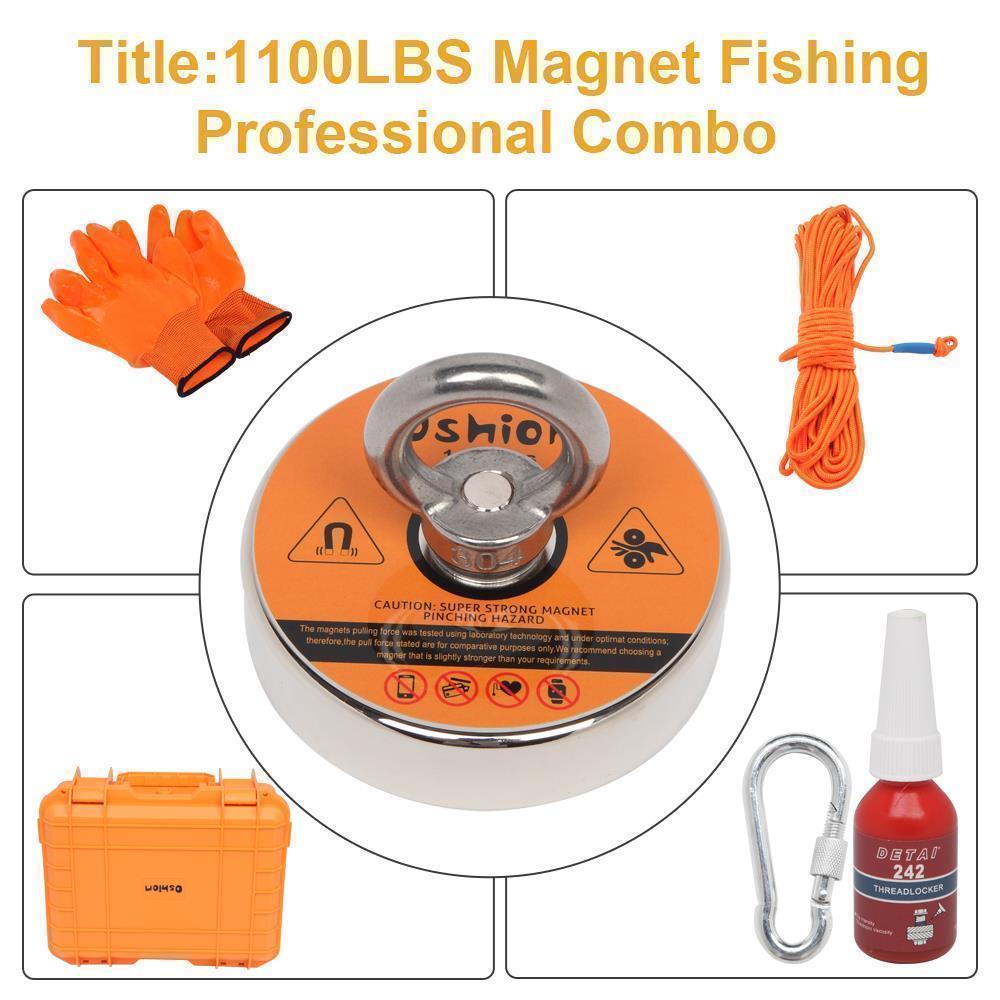 550/1100 LB Fishing Magnet Kit Strong Pull Force with Rope & Carabiner Gloves - Picture 10 of 17