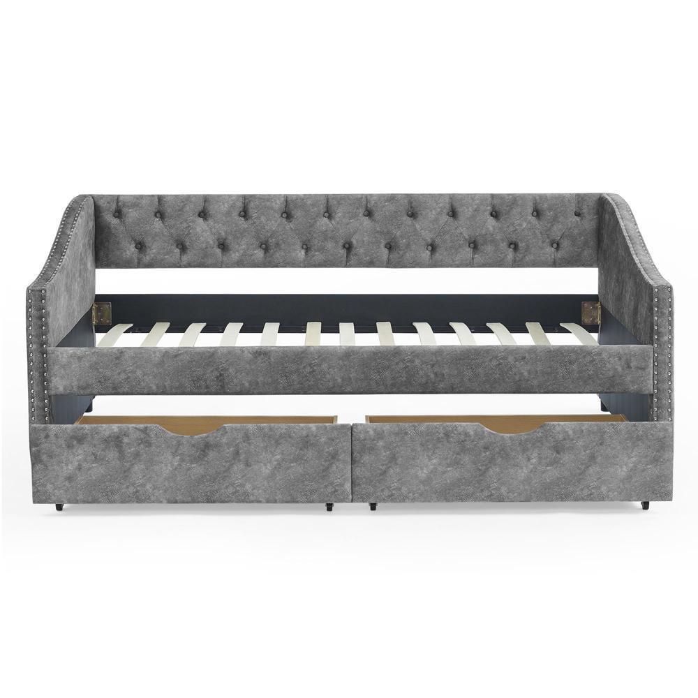 Twin Size Upholstered Tufted Sofa Bed w/Drawers - Maximum Weight Capacity 500lbs