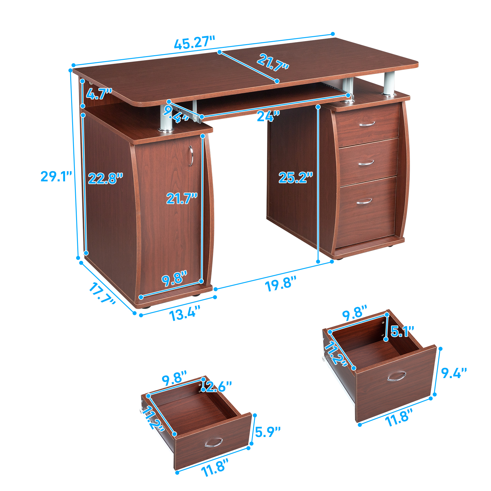 Computer Desk PC Laptop Writing Table Workstation with 3 Drawer +Stroage Cabinet - Picture 23 of 23