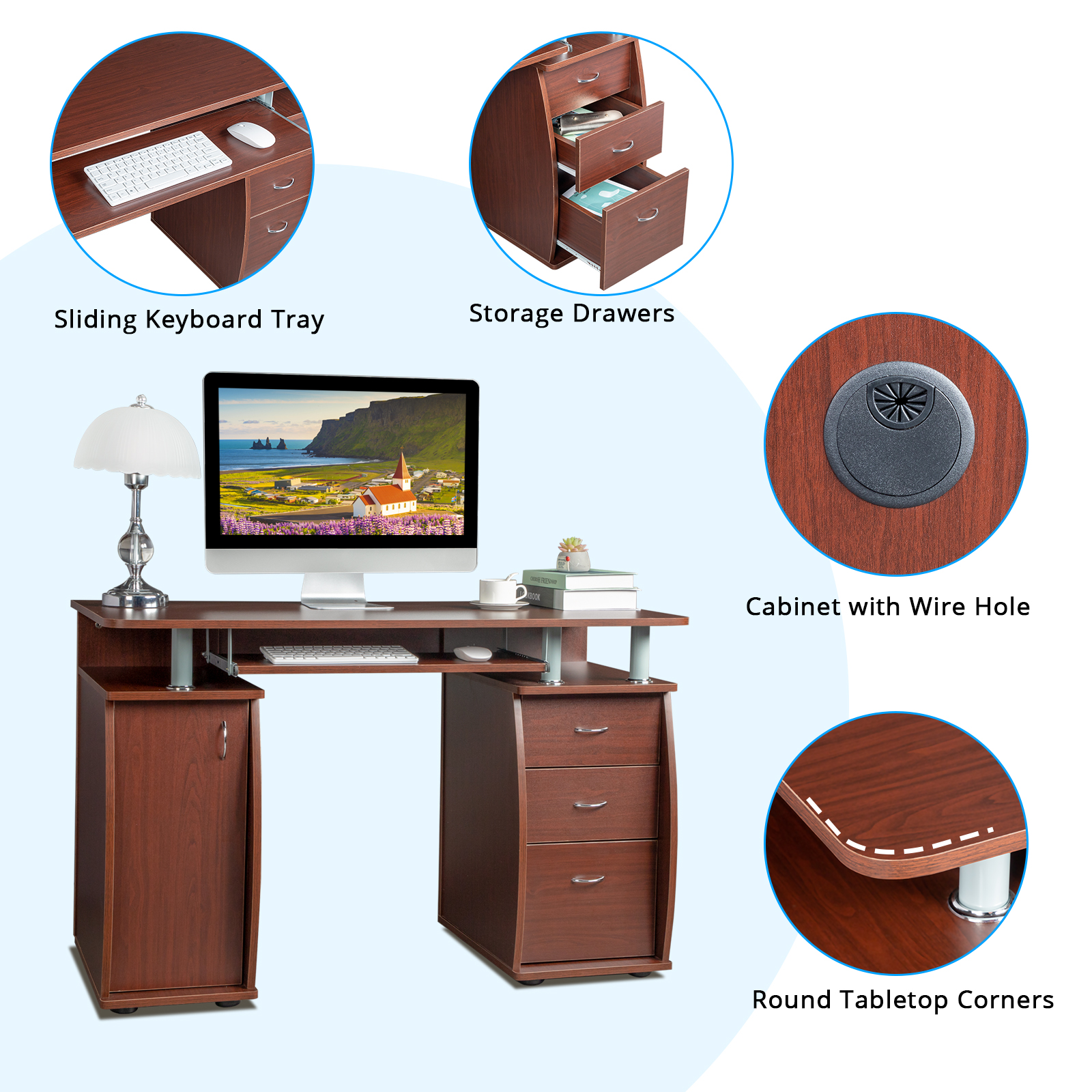 Computer Desk PC Laptop Writing Table Workstation with 3 Drawer +Stroage Cabinet - Picture 22 of 23