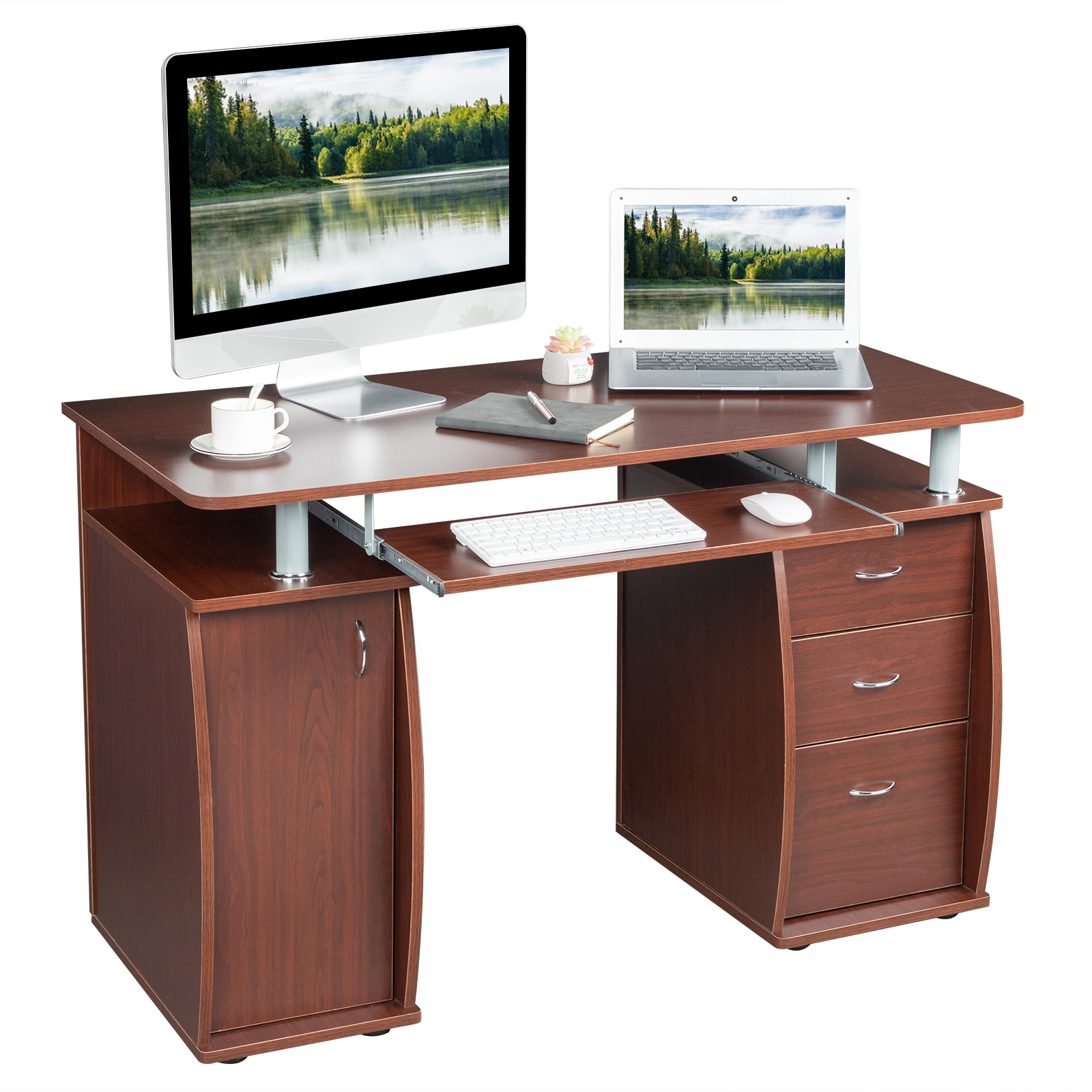 Computer Desk PC Laptop Writing Table Workstation with 3 Drawer +Stroage Cabinet - Picture 20 of 23