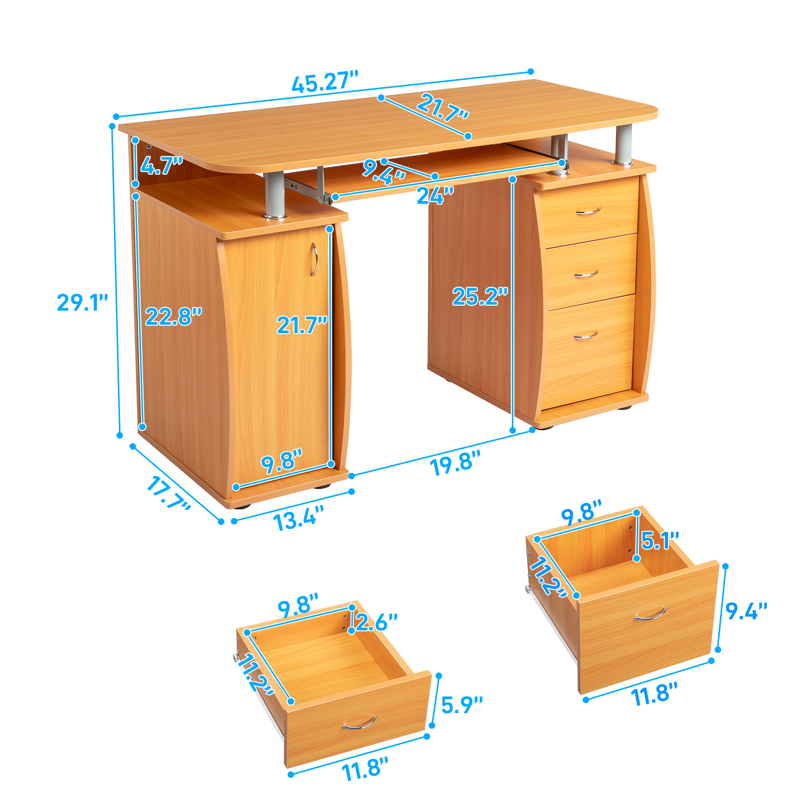 Computer Desk PC Laptop Writing Table Workstation with 3 Drawer +Stroage Cabinet - Picture 19 of 23