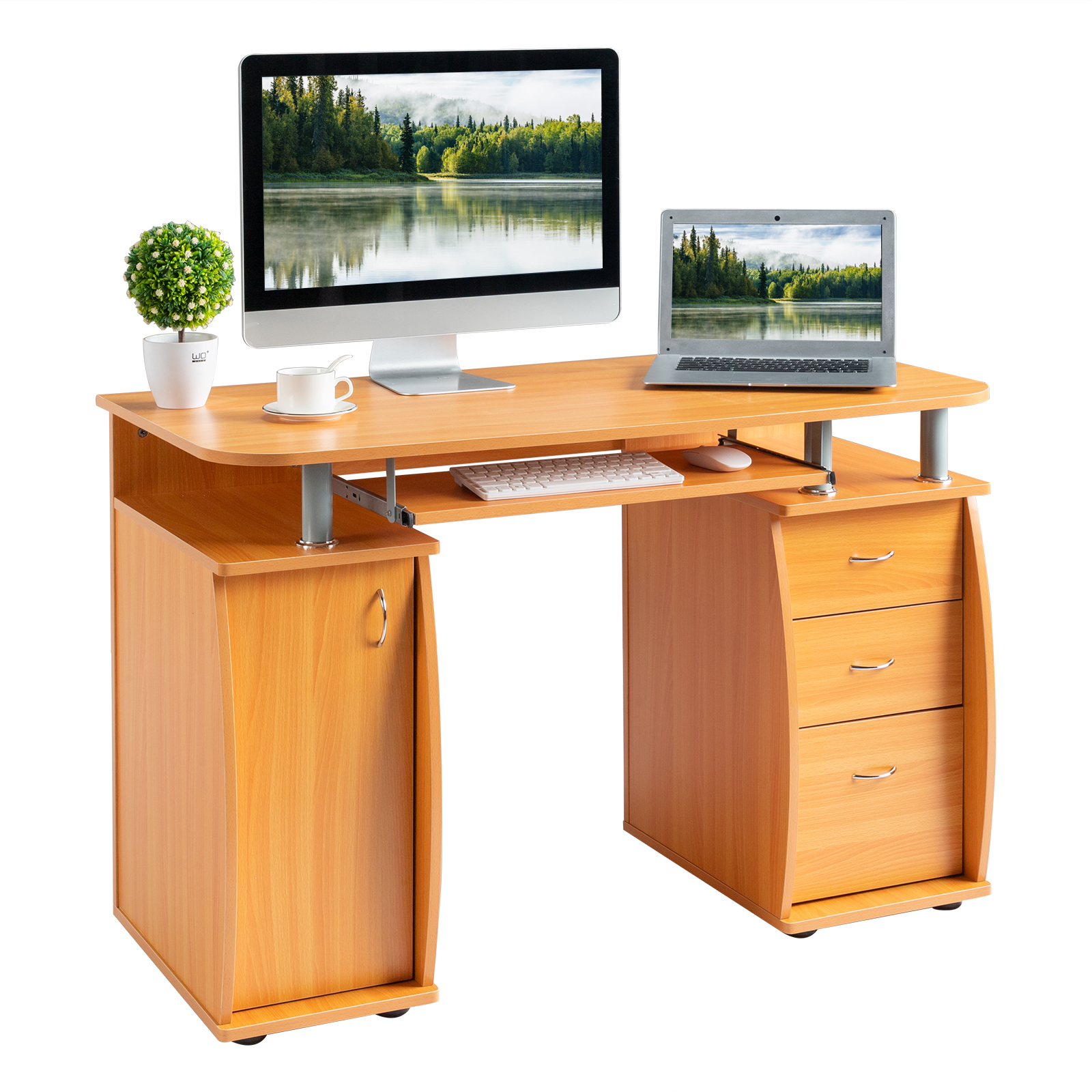 Computer Desk PC Laptop Writing Table Workstation with 3 Drawer +Stroage Cabinet - Picture 18 of 23