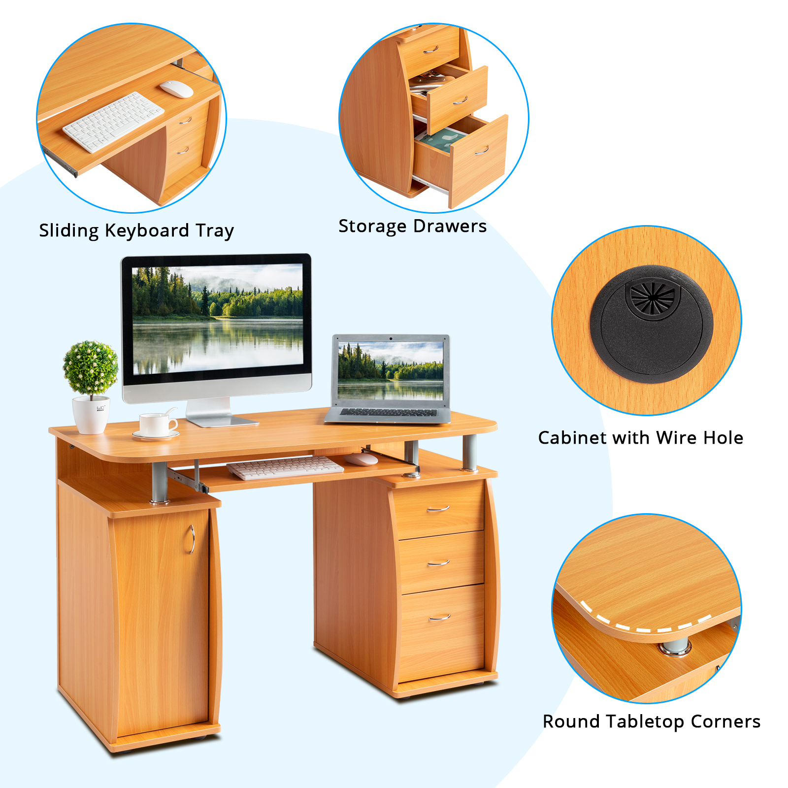 Computer Desk PC Laptop Writing Table Workstation with 3 Drawer +Stroage Cabinet - Picture 17 of 23
