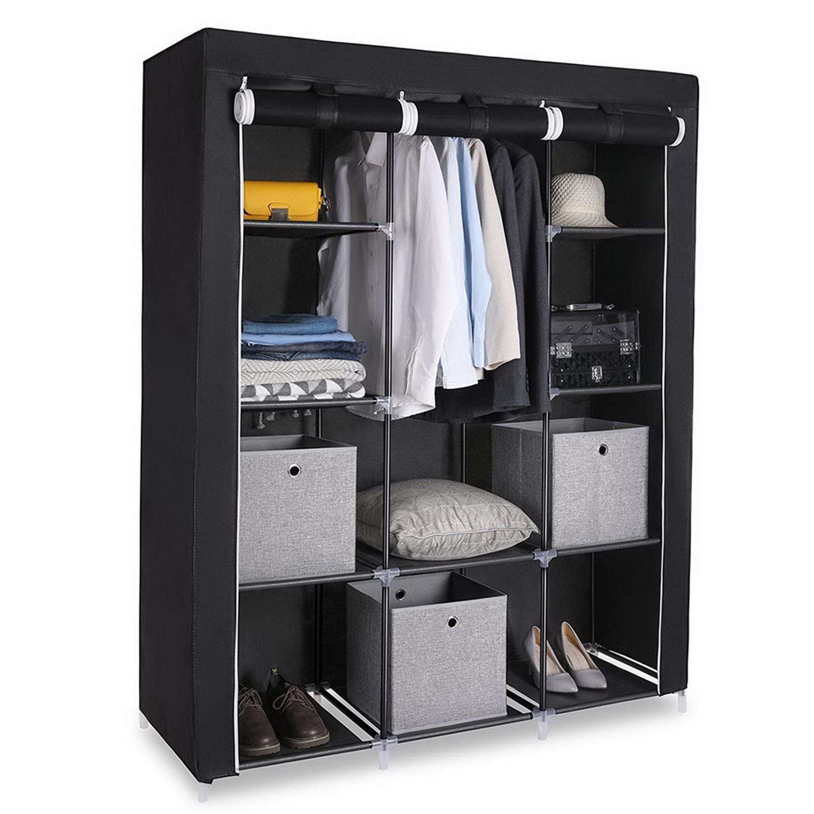 Fabric Canvas Wardrobe With Hanging Rail Shelving Home Storage Clearance Sale