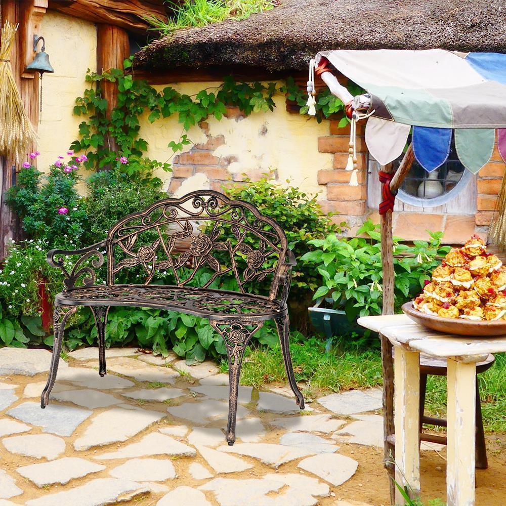 Metal Garden Bench Outdoor Seat Cast Iron Park Patio 2/3-Seater Lounger Backrest