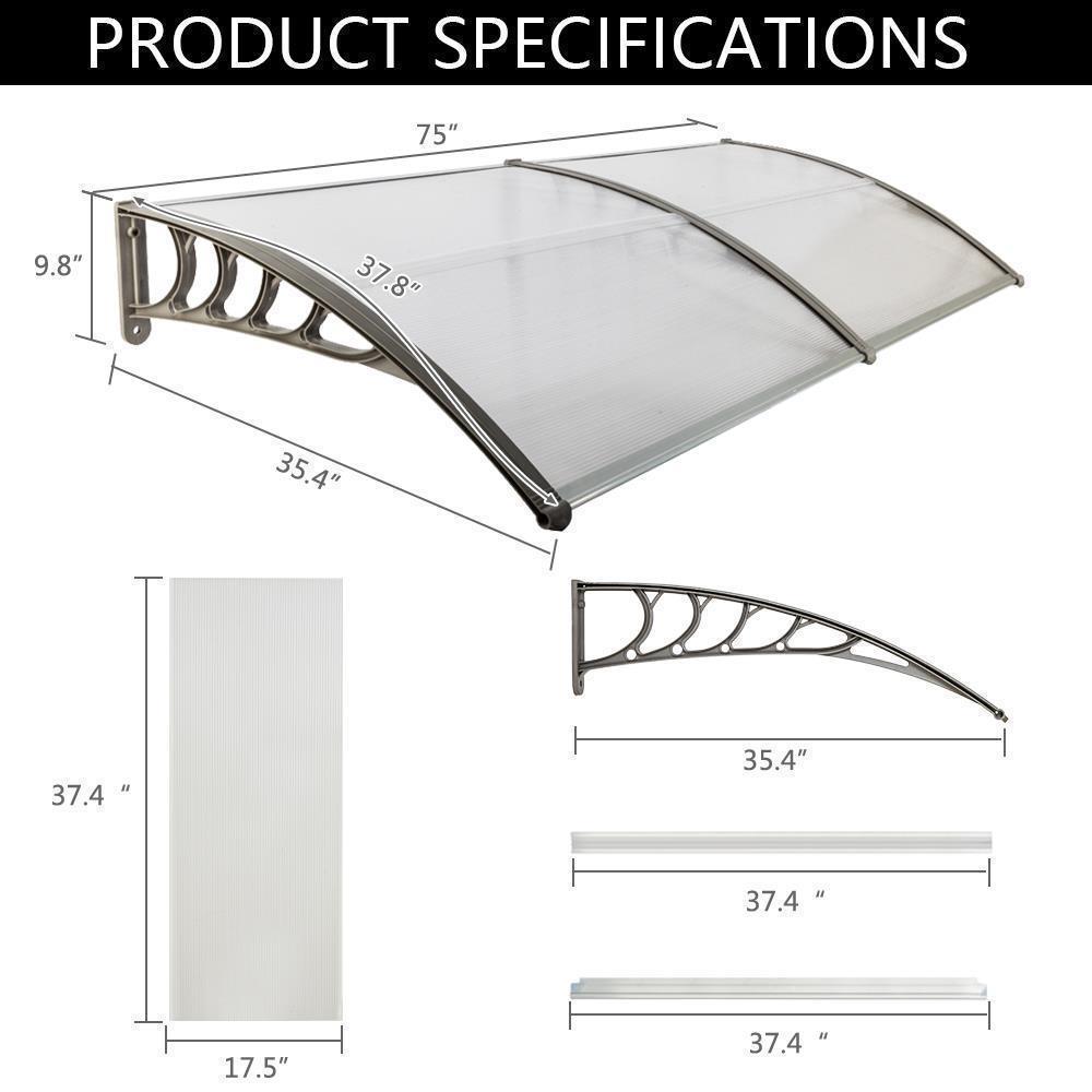 PVC Over Door Canopy Porch Front Rain Cover Awning Shelter Outdoor Patio - Picture 16 of 23