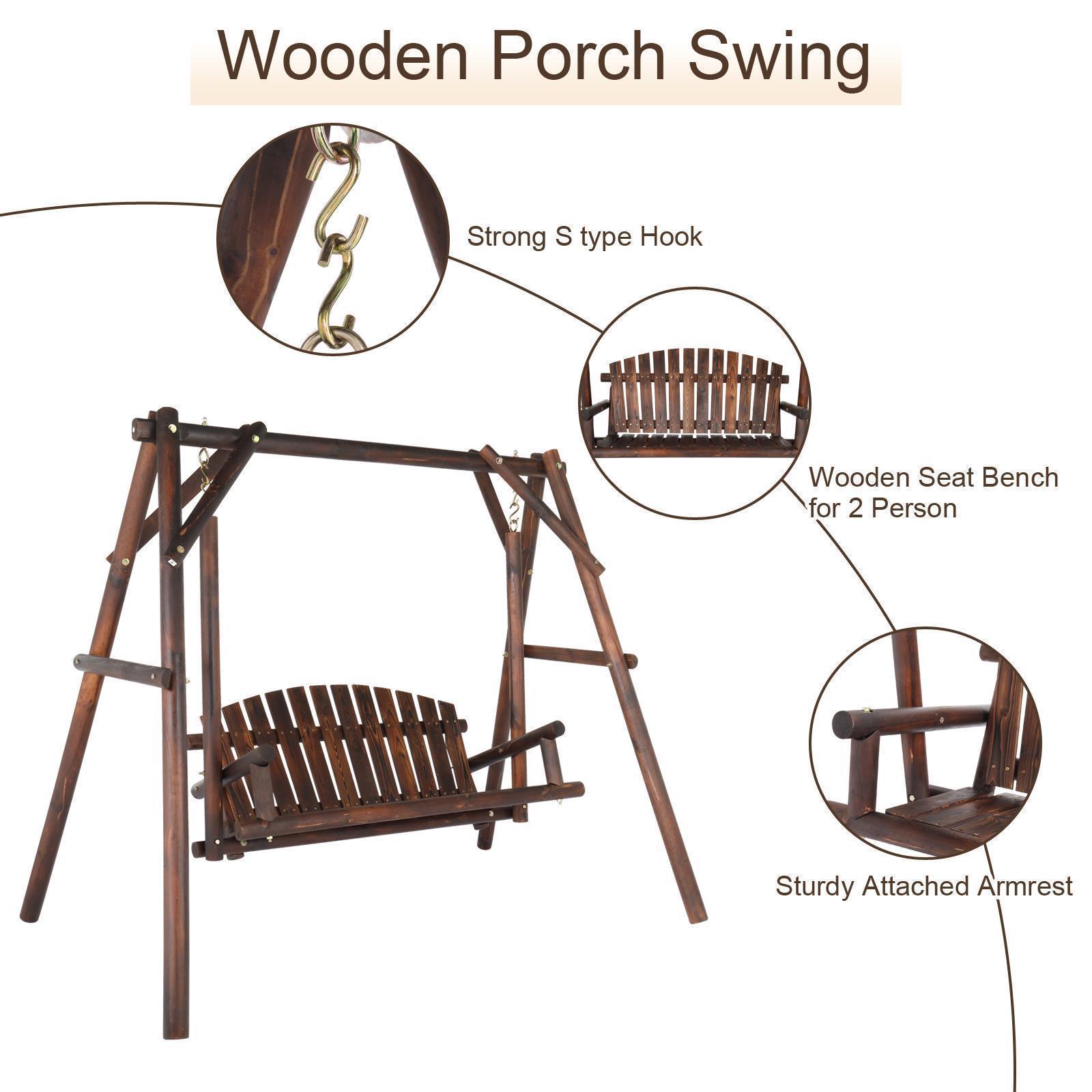 6.5ft Patio Swing Stand Porch Swing Set Wood Bench Swing Stand A-Frame Outdoor - Picture 7 of 8