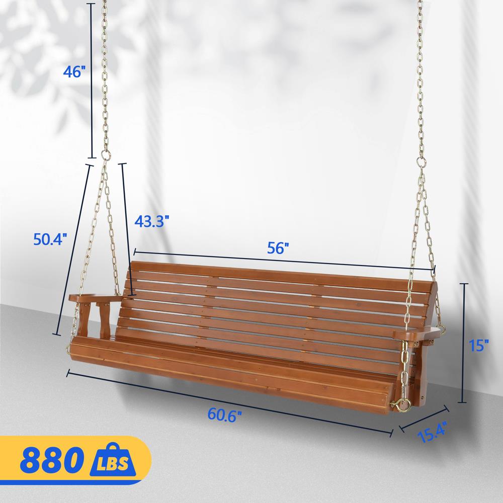 5FT Patio Wooden Porch Swing Swing Chair Bench with Hanging Chains for Courtyard - Picture 8 of 8