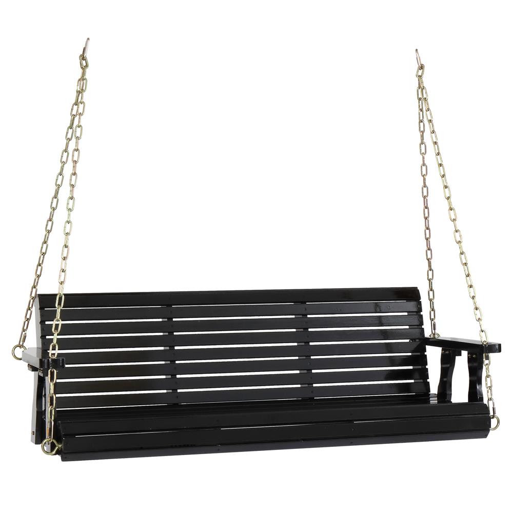 5FT Patio Wooden Porch Swing Swing Chair Bench with Hanging Chains for Courtyard - Picture 7 of 8