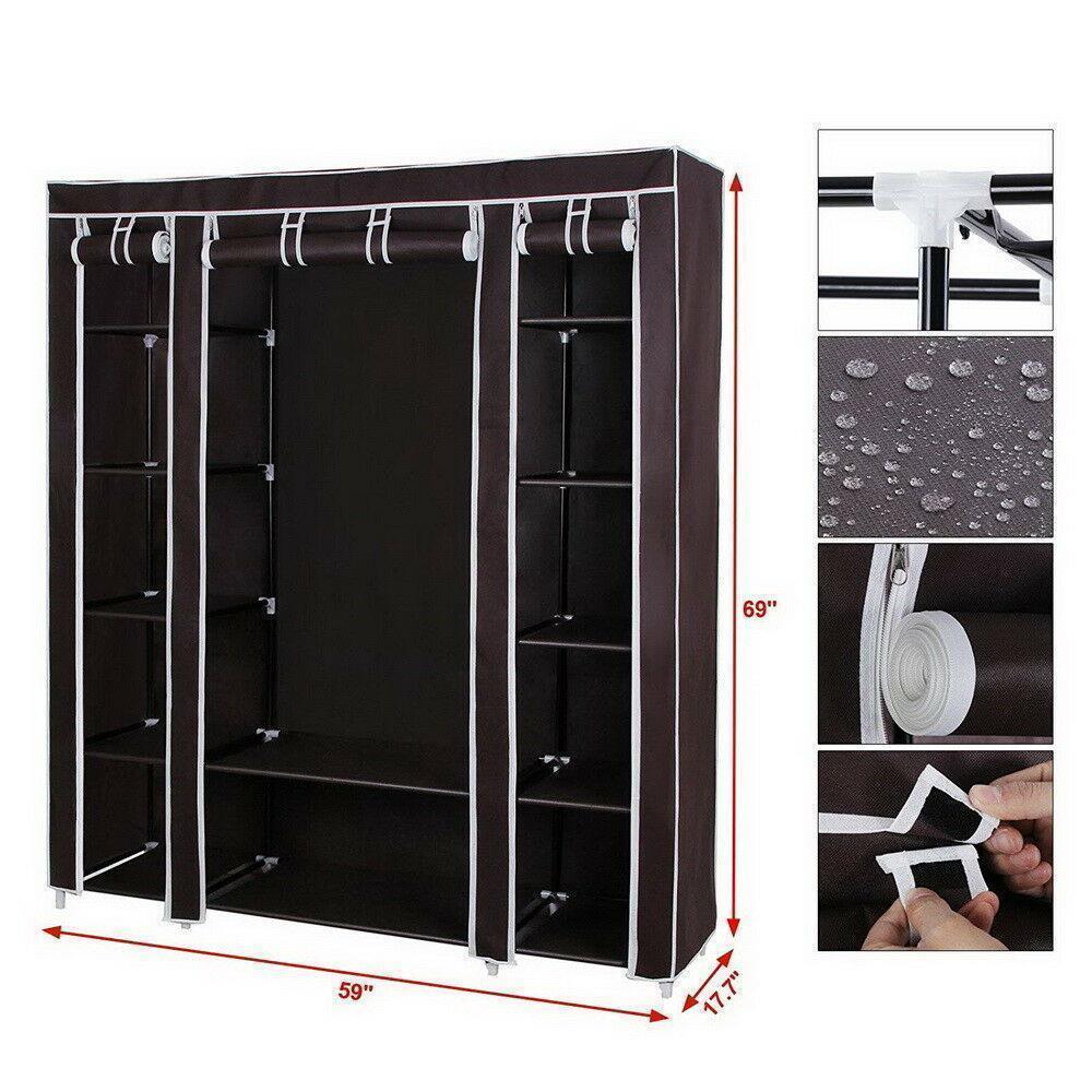 69" Portable Closet Wardrobe Clothes Cabinet Rack Storage Ample Storage Space